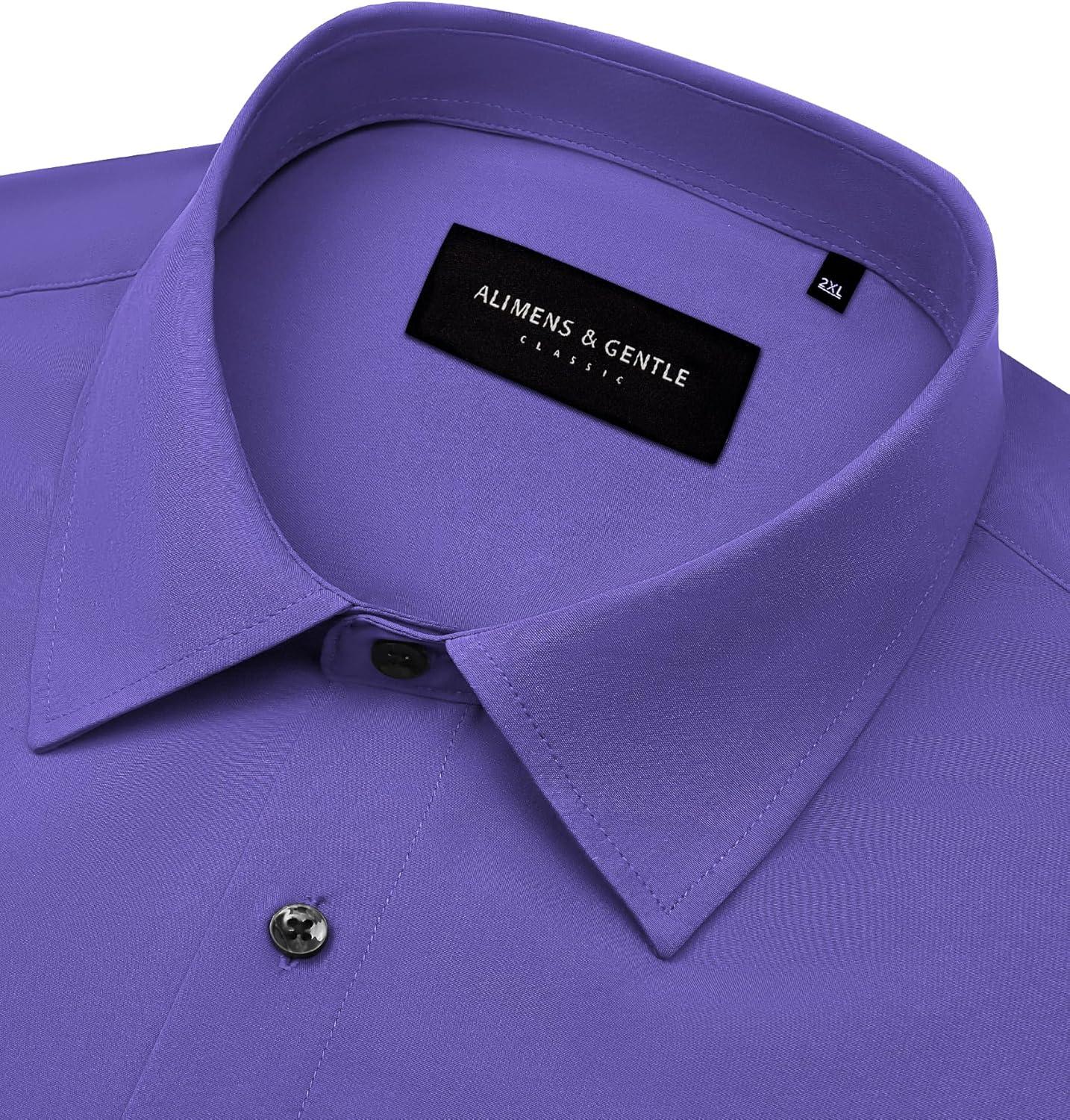 imageAlimens amp Gentle Mens Dress Shirts Stretch Long Sleeve Formal Business Wedding Button Down Shirt Wrinkle FreeDark Purple