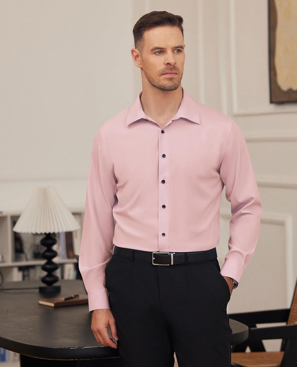 imageAlimens amp Gentle Mens Dress Shirts Stretch Long Sleeve Formal Business Wedding Button Down Shirt Wrinkle FreeDusty Pink