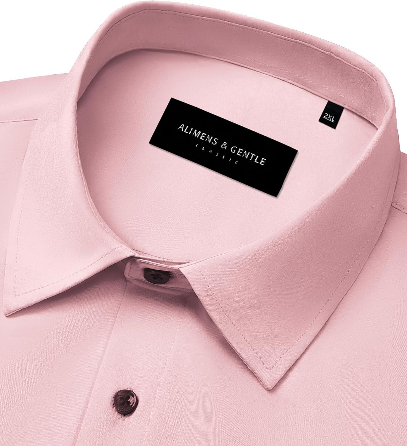 imageAlimens amp Gentle Mens Dress Shirts Stretch Long Sleeve Formal Business Wedding Button Down Shirt Wrinkle FreeDusty Pink