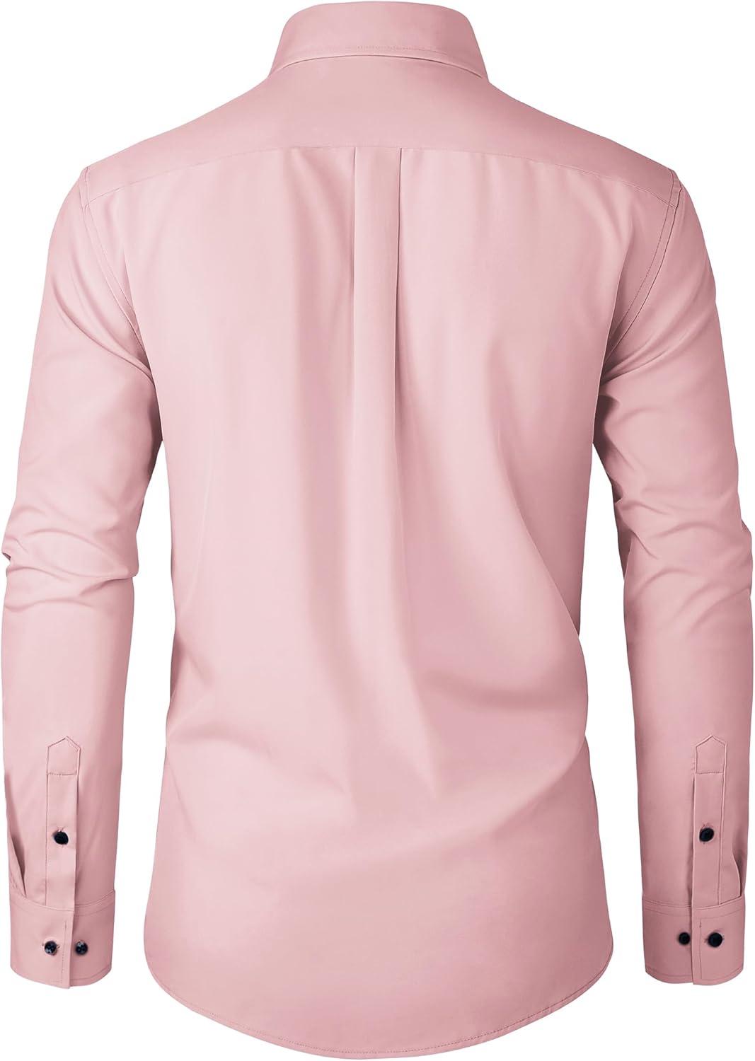 imageAlimens amp Gentle Mens Dress Shirts Stretch Long Sleeve Formal Business Wedding Button Down Shirt Wrinkle FreeDusty Pink