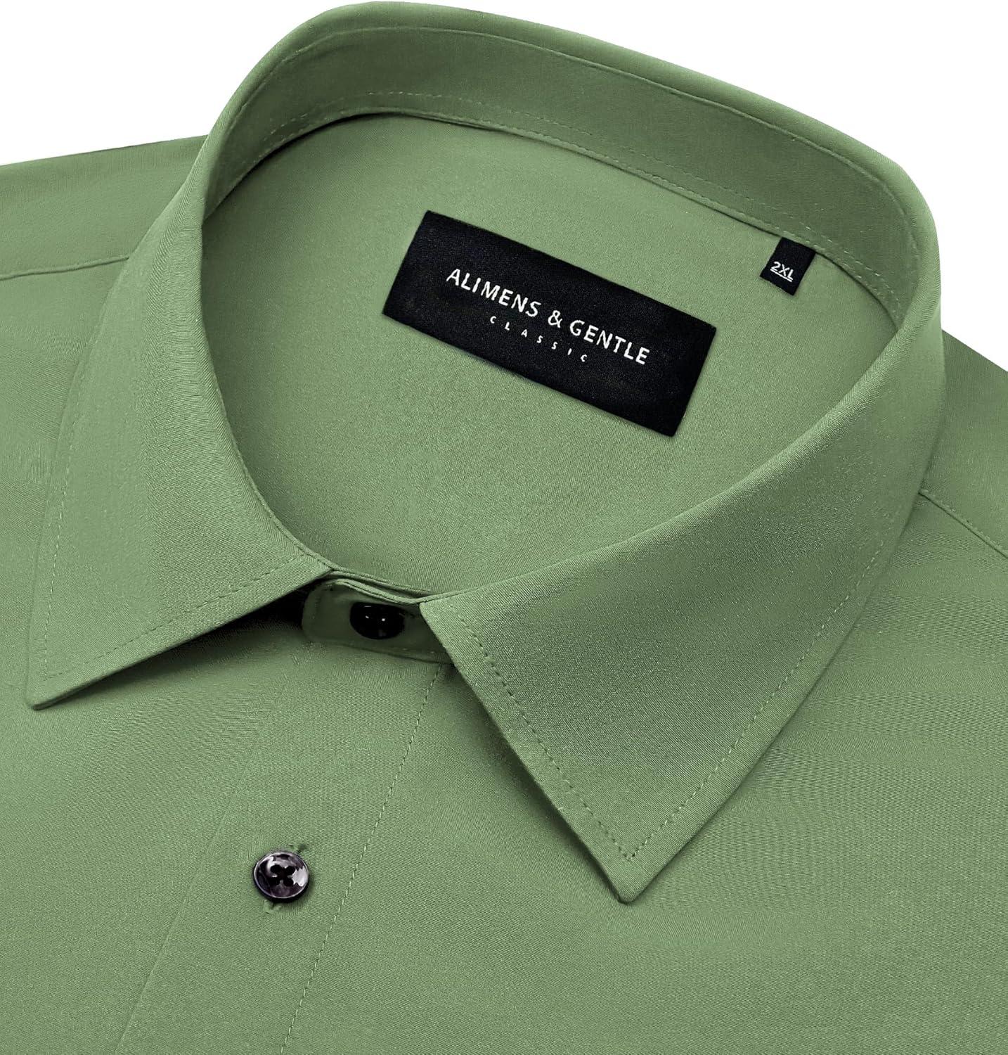 imageAlimens amp Gentle Mens Dress Shirts Stretch Long Sleeve Formal Business Wedding Button Down Shirt Wrinkle FreeGreen