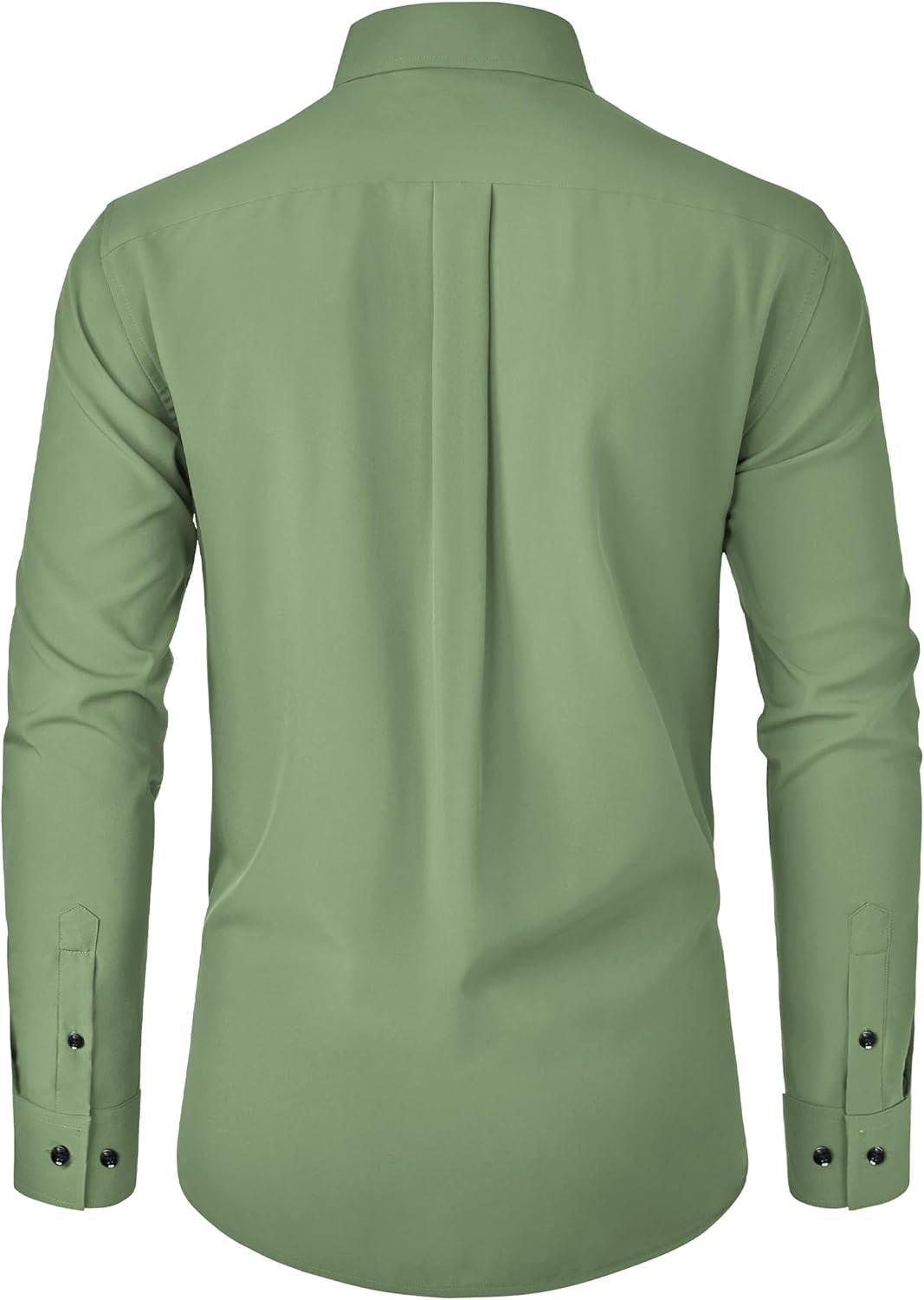 imageAlimens amp Gentle Mens Dress Shirts Stretch Long Sleeve Formal Business Wedding Button Down Shirt Wrinkle FreeGreen