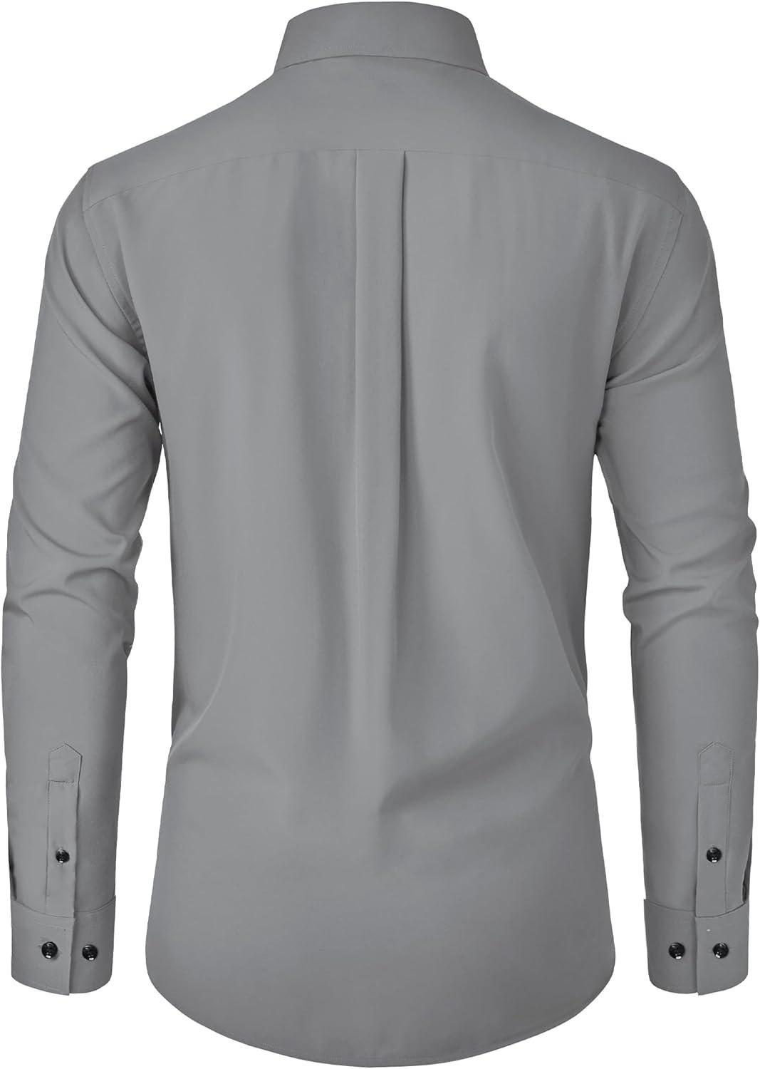 imageAlimens amp Gentle Mens Dress Shirts Stretch Long Sleeve Formal Business Wedding Button Down Shirt Wrinkle FreeGrey