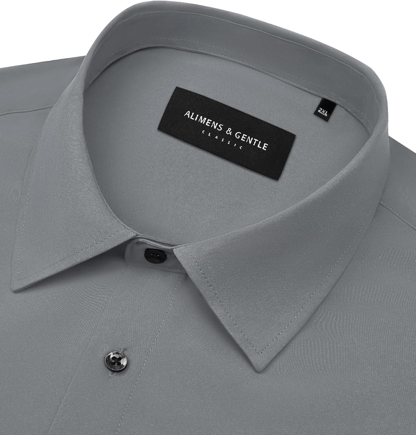 imageAlimens amp Gentle Mens Dress Shirts Stretch Long Sleeve Formal Business Wedding Button Down Shirt Wrinkle FreeGrey