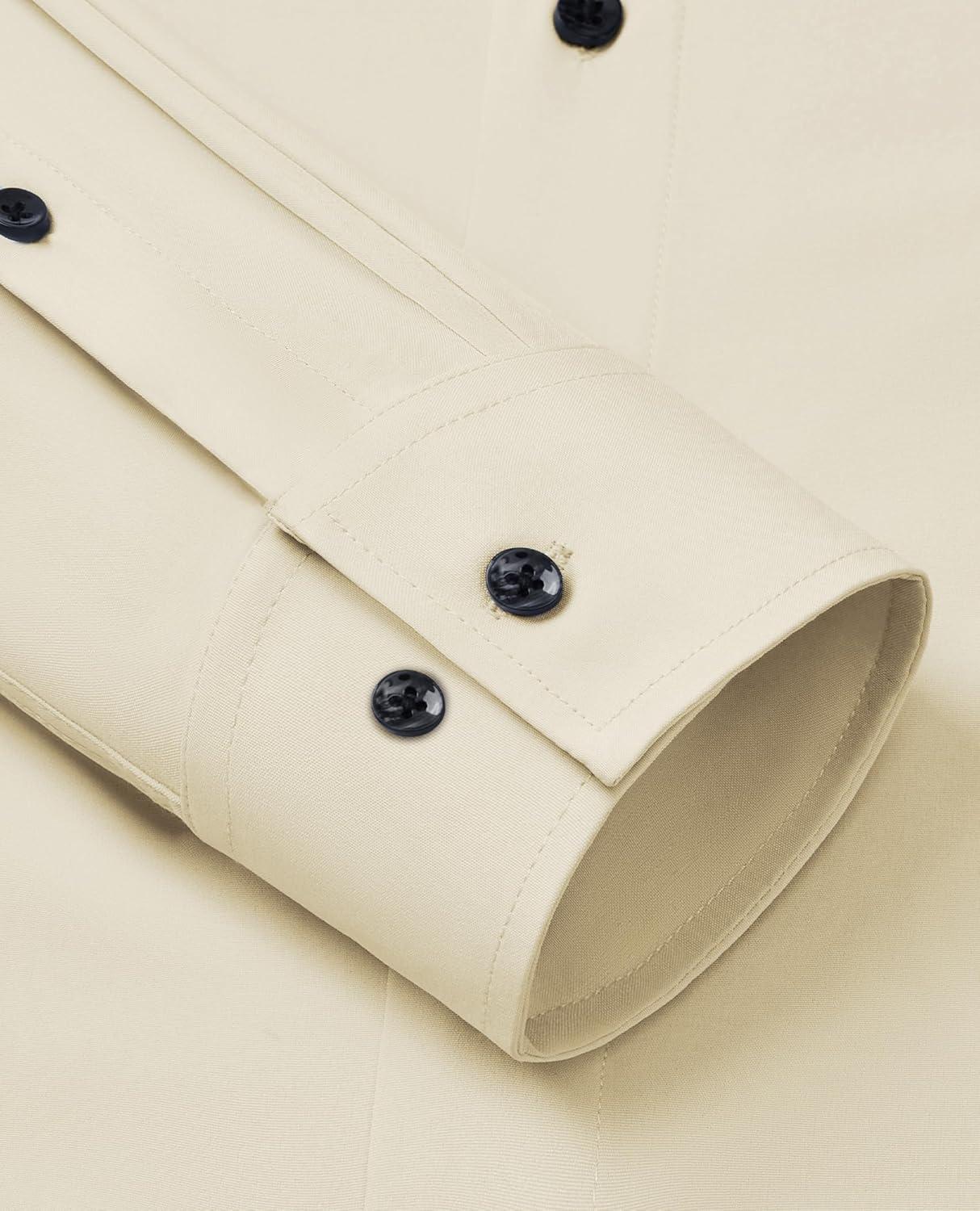 imageAlimens amp Gentle Mens Dress Shirts Stretch Long Sleeve Formal Business Wedding Button Down Shirt Wrinkle FreeKhaki