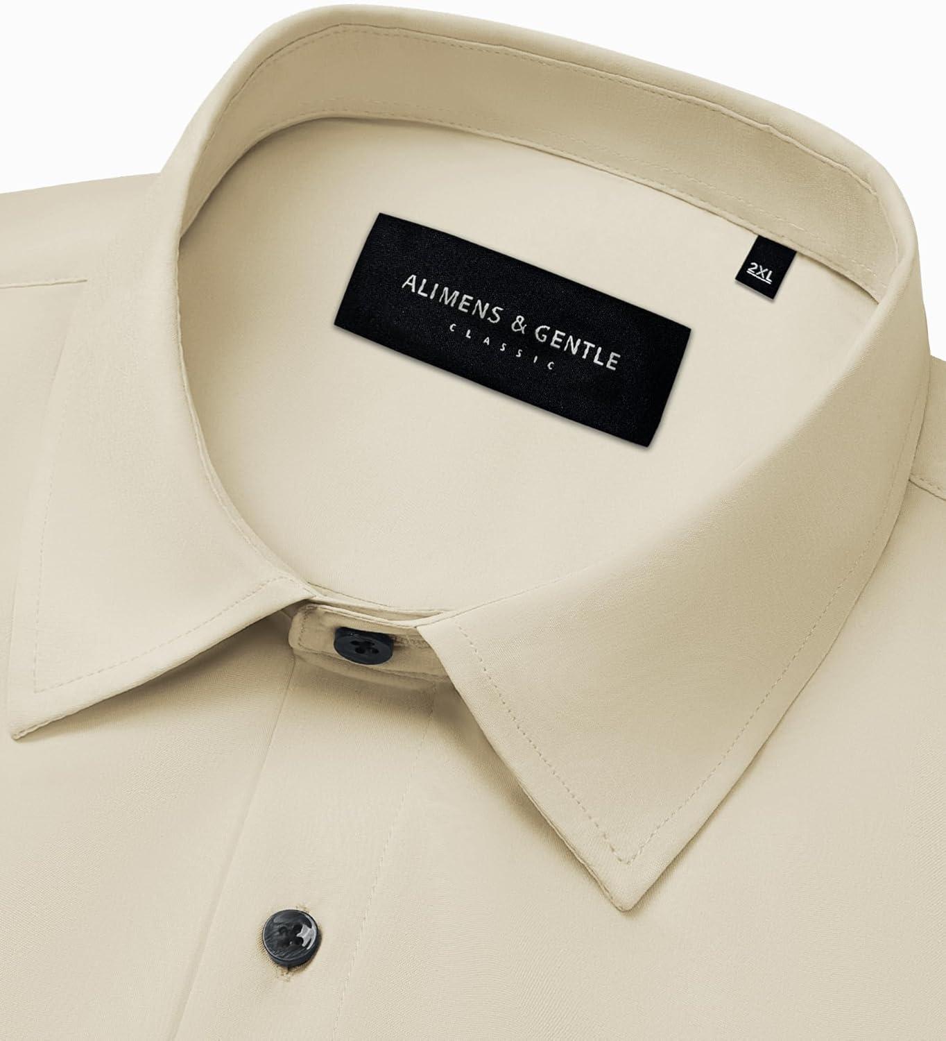 imageAlimens amp Gentle Mens Dress Shirts Stretch Long Sleeve Formal Business Wedding Button Down Shirt Wrinkle FreeKhaki