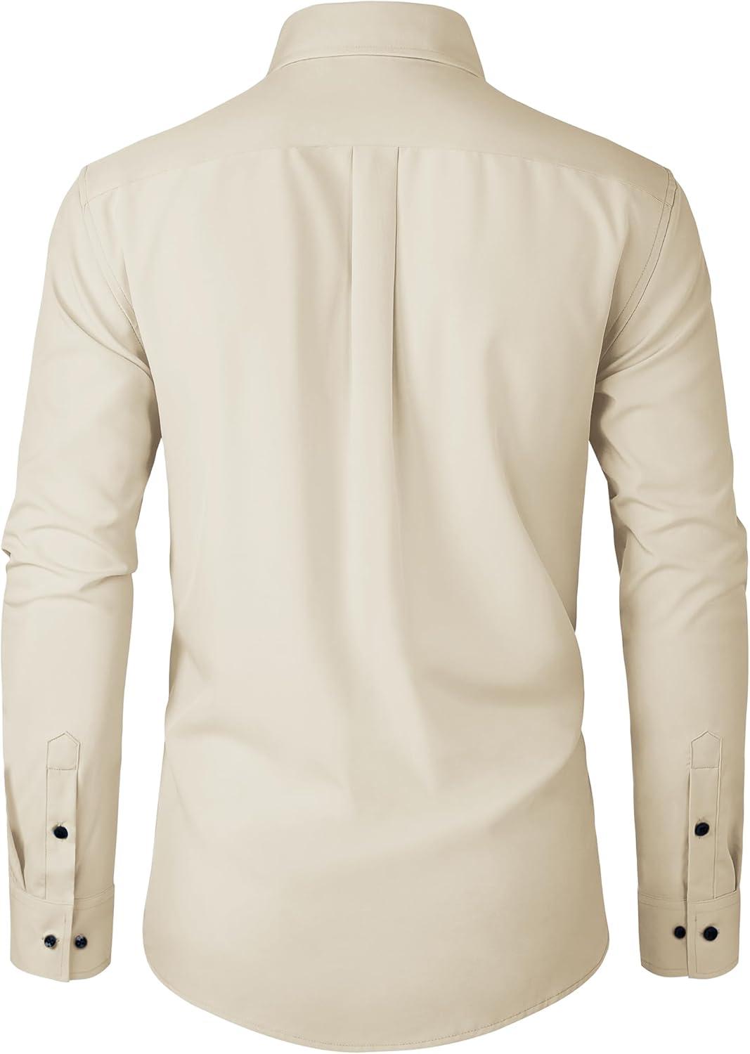 imageAlimens amp Gentle Mens Dress Shirts Stretch Long Sleeve Formal Business Wedding Button Down Shirt Wrinkle FreeKhaki