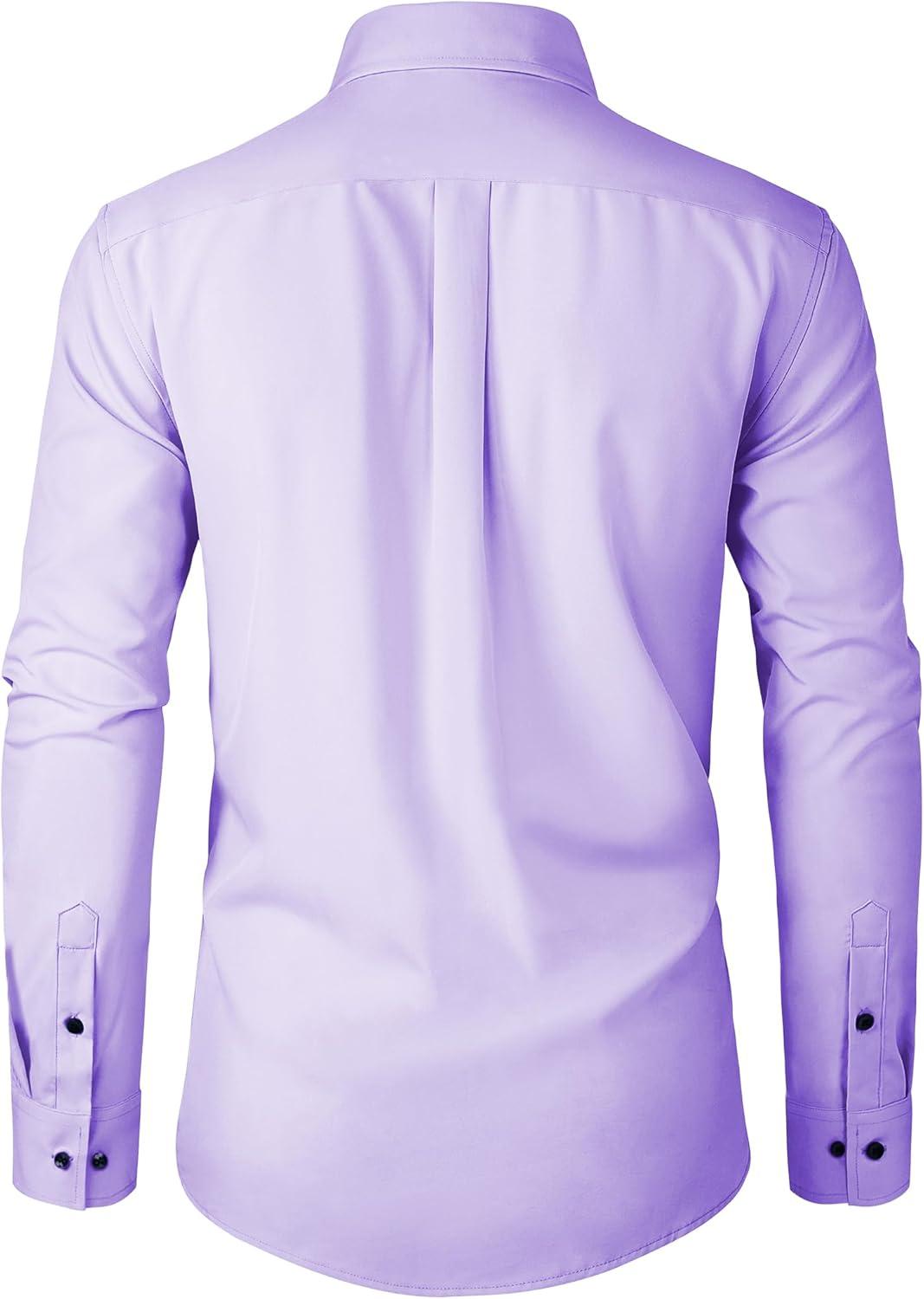 imageAlimens amp Gentle Mens Dress Shirts Stretch Long Sleeve Formal Business Wedding Button Down Shirt Wrinkle FreeLavender Purple