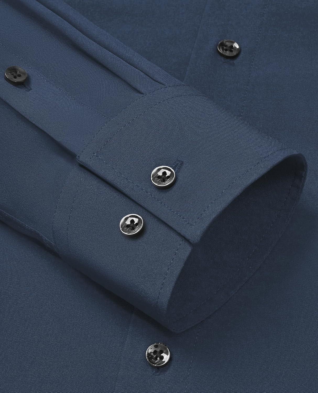 imageAlimens amp Gentle Mens Dress Shirts Stretch Long Sleeve Formal Business Wedding Button Down Shirt Wrinkle FreeNavy Blue