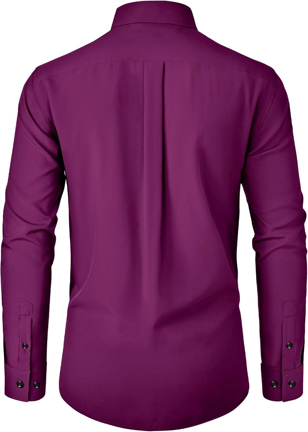 imageAlimens amp Gentle Mens Dress Shirts Stretch Long Sleeve Formal Business Wedding Button Down Shirt Wrinkle FreePurple Red