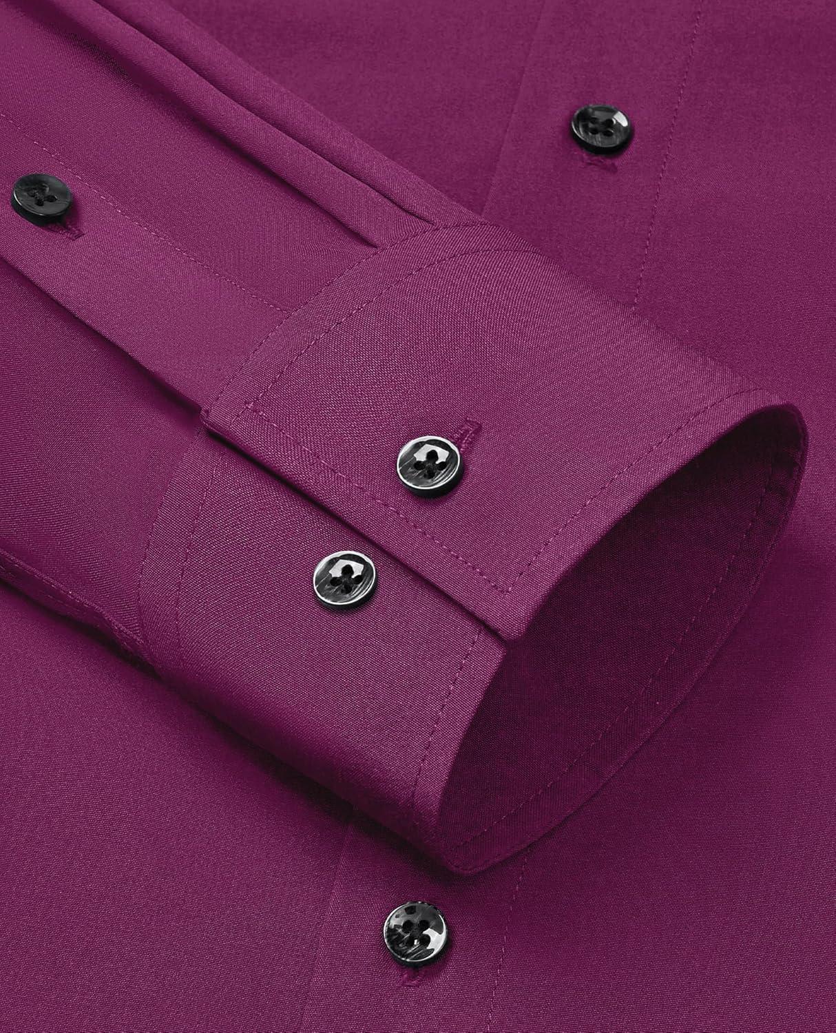 imageAlimens amp Gentle Mens Dress Shirts Stretch Long Sleeve Formal Business Wedding Button Down Shirt Wrinkle FreePurple Red