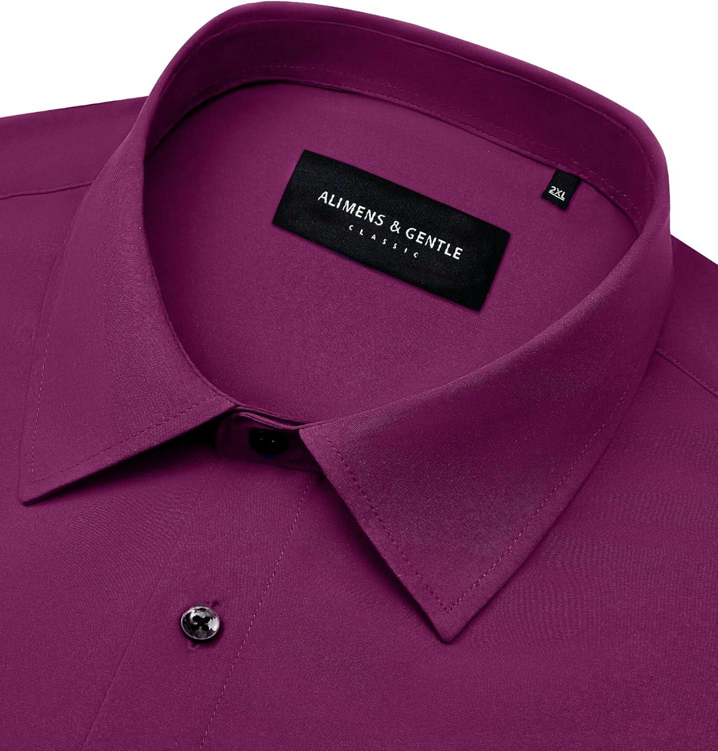 imageAlimens amp Gentle Mens Dress Shirts Stretch Long Sleeve Formal Business Wedding Button Down Shirt Wrinkle FreePurple Red