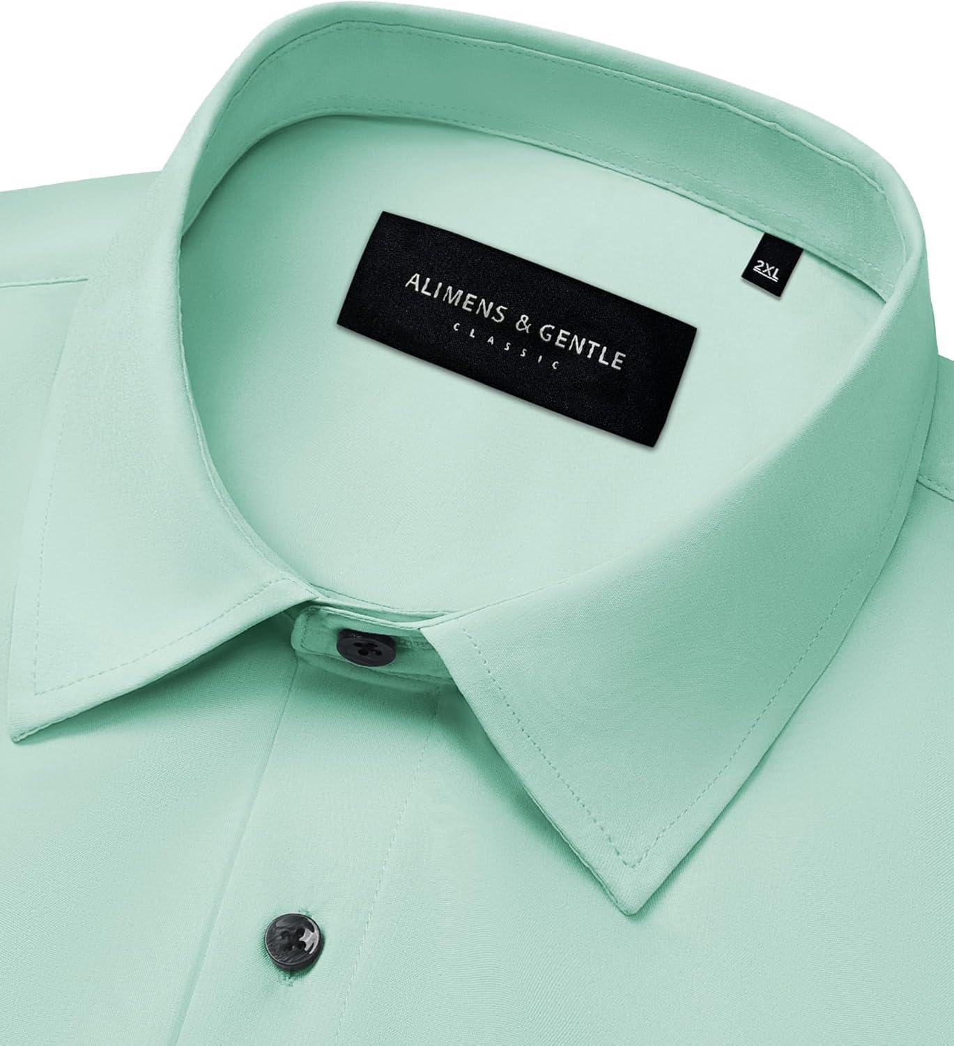 imageAlimens amp Gentle Mens Dress Shirts Stretch Long Sleeve Formal Business Wedding Button Down Shirt Wrinkle FreeTurquoise Green