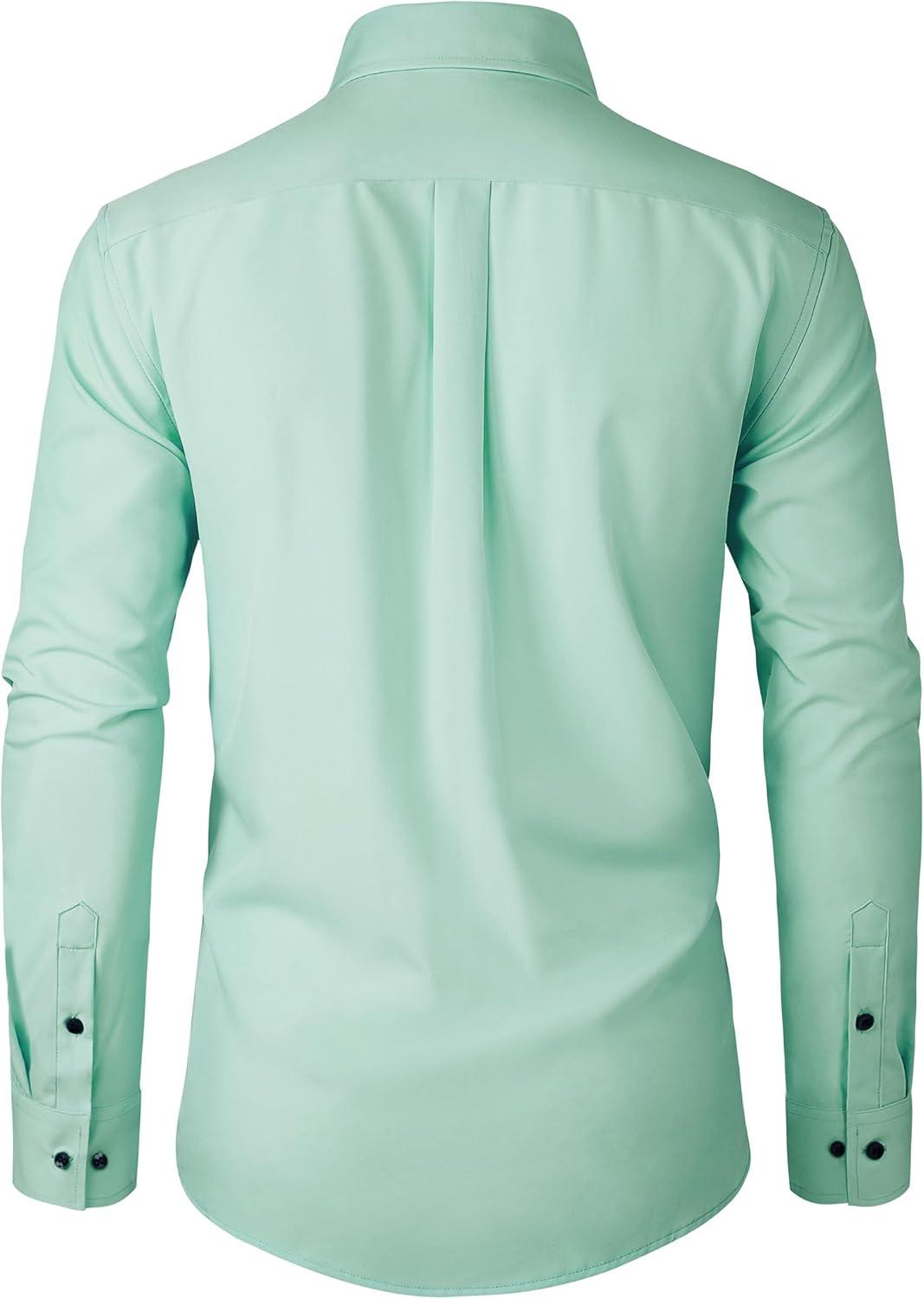 imageAlimens amp Gentle Mens Dress Shirts Stretch Long Sleeve Formal Business Wedding Button Down Shirt Wrinkle FreeTurquoise Green