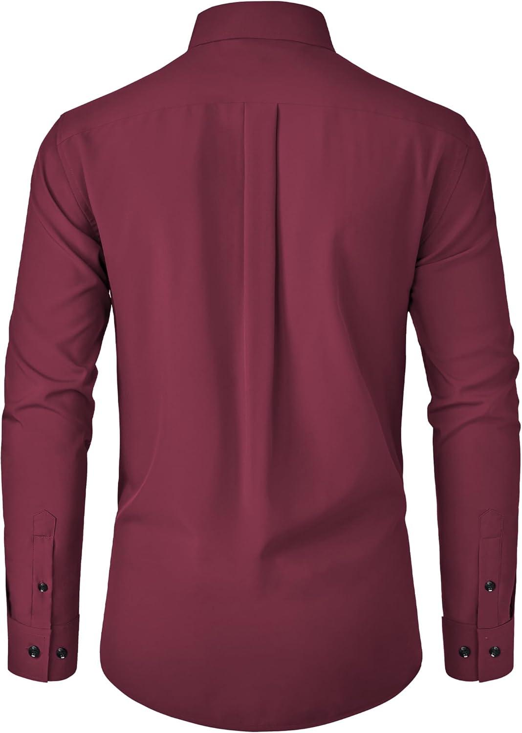 imageAlimens amp Gentle Mens Dress Shirts Stretch Long Sleeve Formal Business Wedding Button Down Shirt Wrinkle FreeWine Red