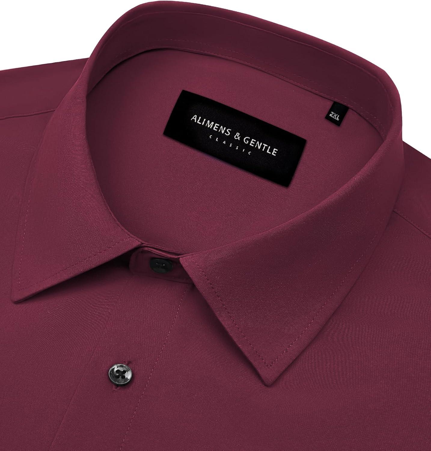 imageAlimens amp Gentle Mens Dress Shirts Stretch Long Sleeve Formal Business Wedding Button Down Shirt Wrinkle FreeWine Red