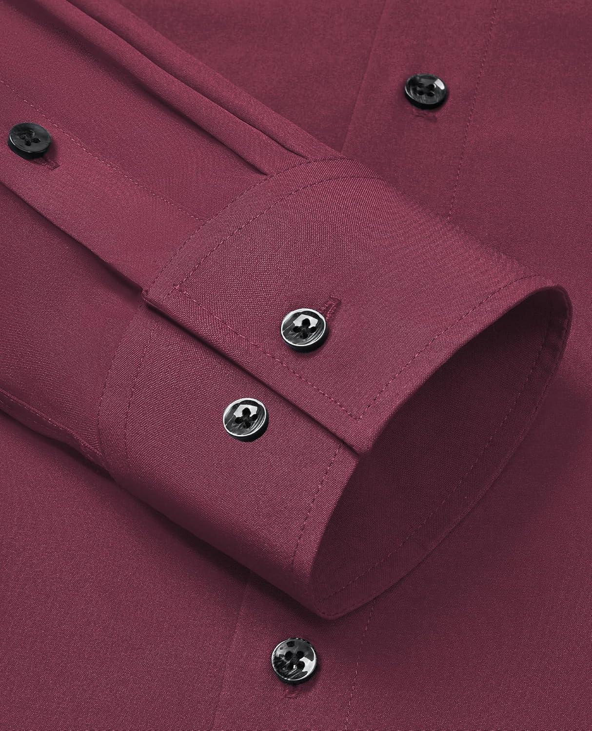 imageAlimens amp Gentle Mens Dress Shirts Stretch Long Sleeve Formal Business Wedding Button Down Shirt Wrinkle FreeWine Red