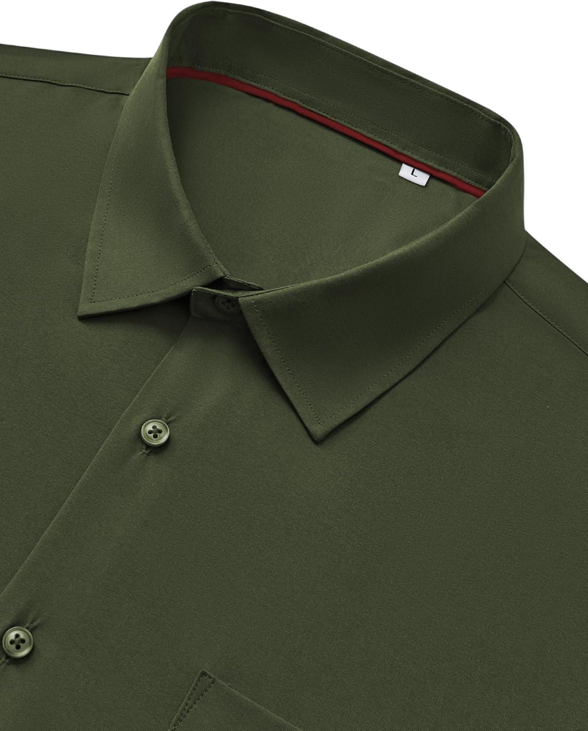 imageAlimens amp Gentle Mens Dress Shirts Stretch Long Sleeve Wrinkle Free Business Casual Button Down Shirt for WeddingArmy Green
