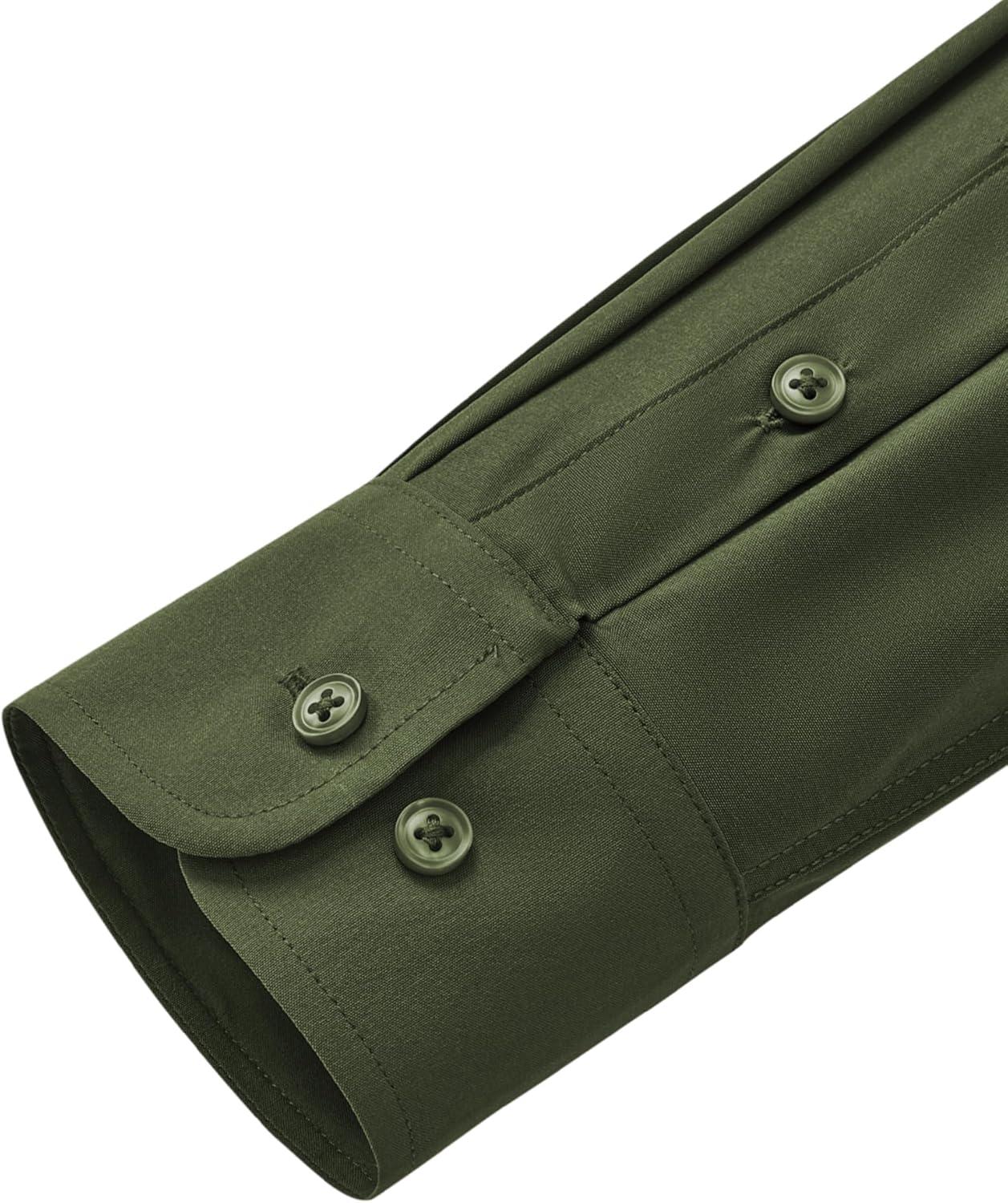 imageAlimens amp Gentle Mens Dress Shirts Stretch Long Sleeve Wrinkle Free Business Casual Button Down Shirt for WeddingArmy Green