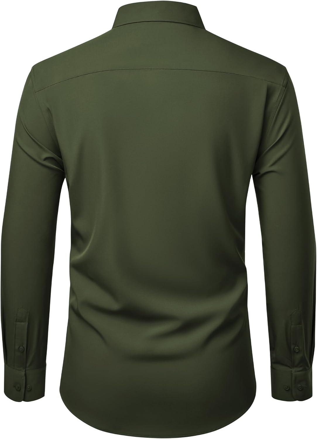 imageAlimens amp Gentle Mens Dress Shirts Stretch Long Sleeve Wrinkle Free Business Casual Button Down Shirt for WeddingArmy Green