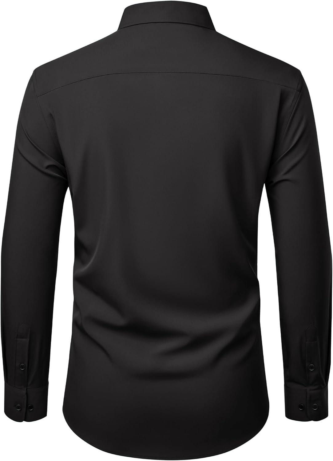 imageAlimens amp Gentle Mens Dress Shirts Stretch Long Sleeve Wrinkle Free Business Casual Button Down Shirt for WeddingBlack
