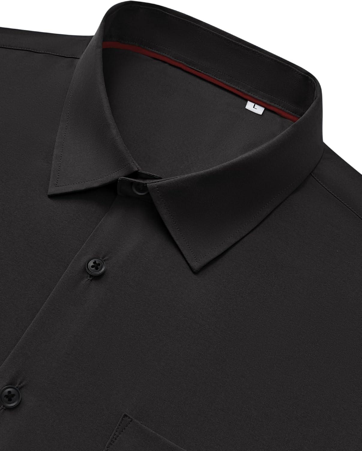 imageAlimens amp Gentle Mens Dress Shirts Stretch Long Sleeve Wrinkle Free Business Casual Button Down Shirt for WeddingBlack