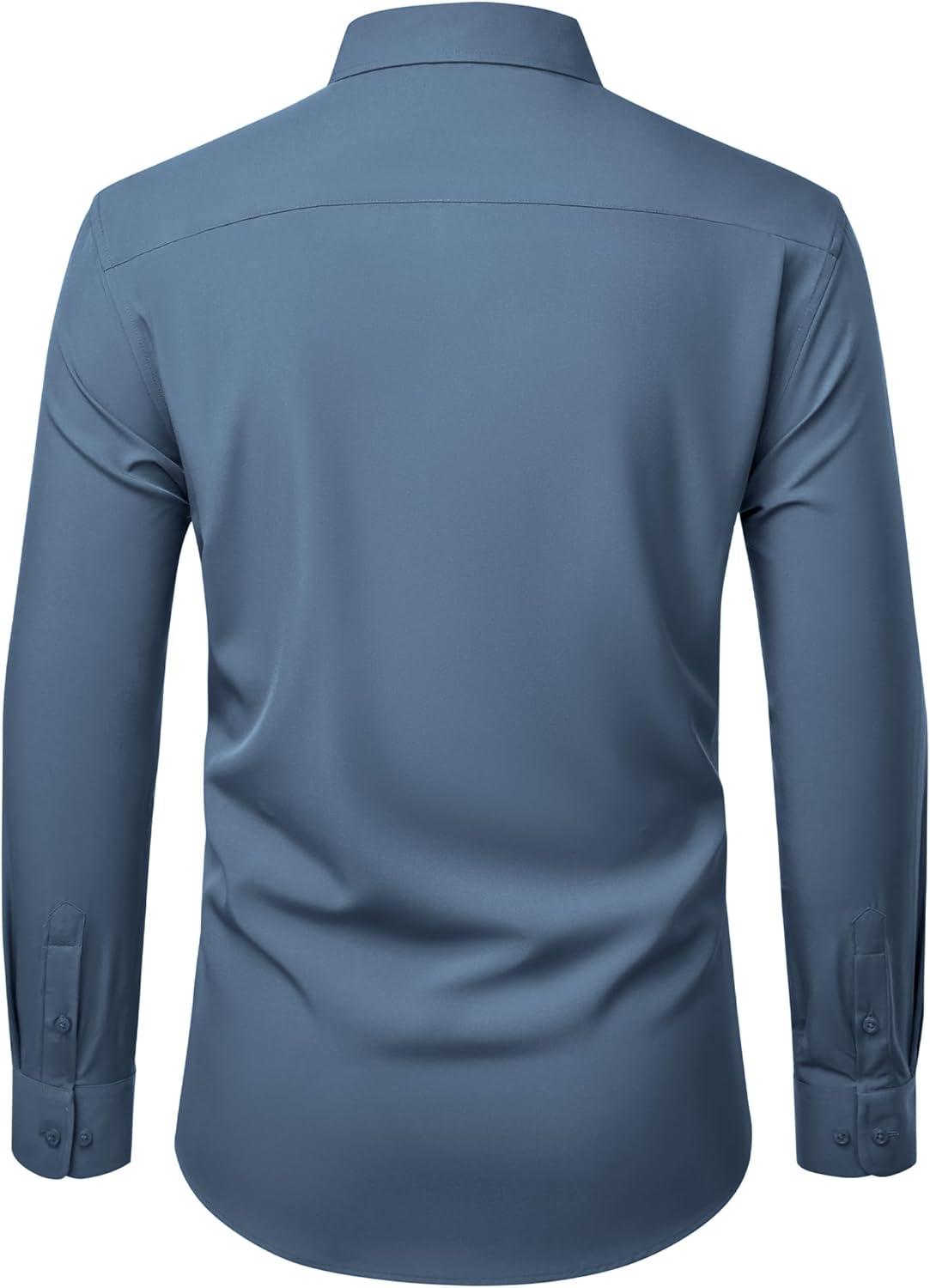 imageAlimens amp Gentle Mens Dress Shirts Stretch Long Sleeve Wrinkle Free Business Casual Button Down Shirt for WeddingBlue