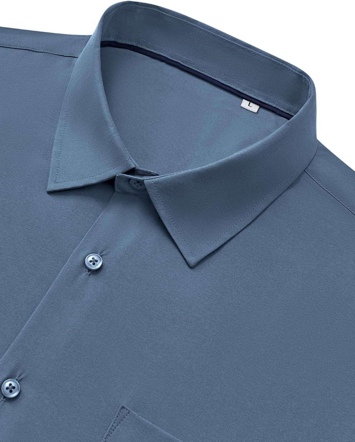 imageAlimens amp Gentle Mens Dress Shirts Stretch Long Sleeve Wrinkle Free Business Casual Button Down Shirt for WeddingBlue