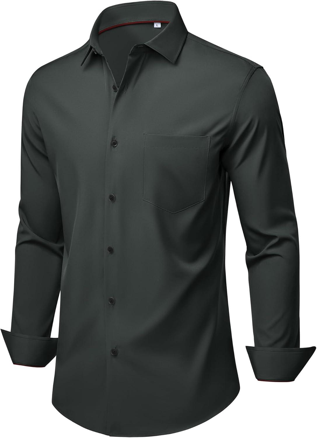 imageAlimens amp Gentle Mens Dress Shirts Stretch Long Sleeve Wrinkle Free Business Casual Button Down Shirt for WeddingCharcoal