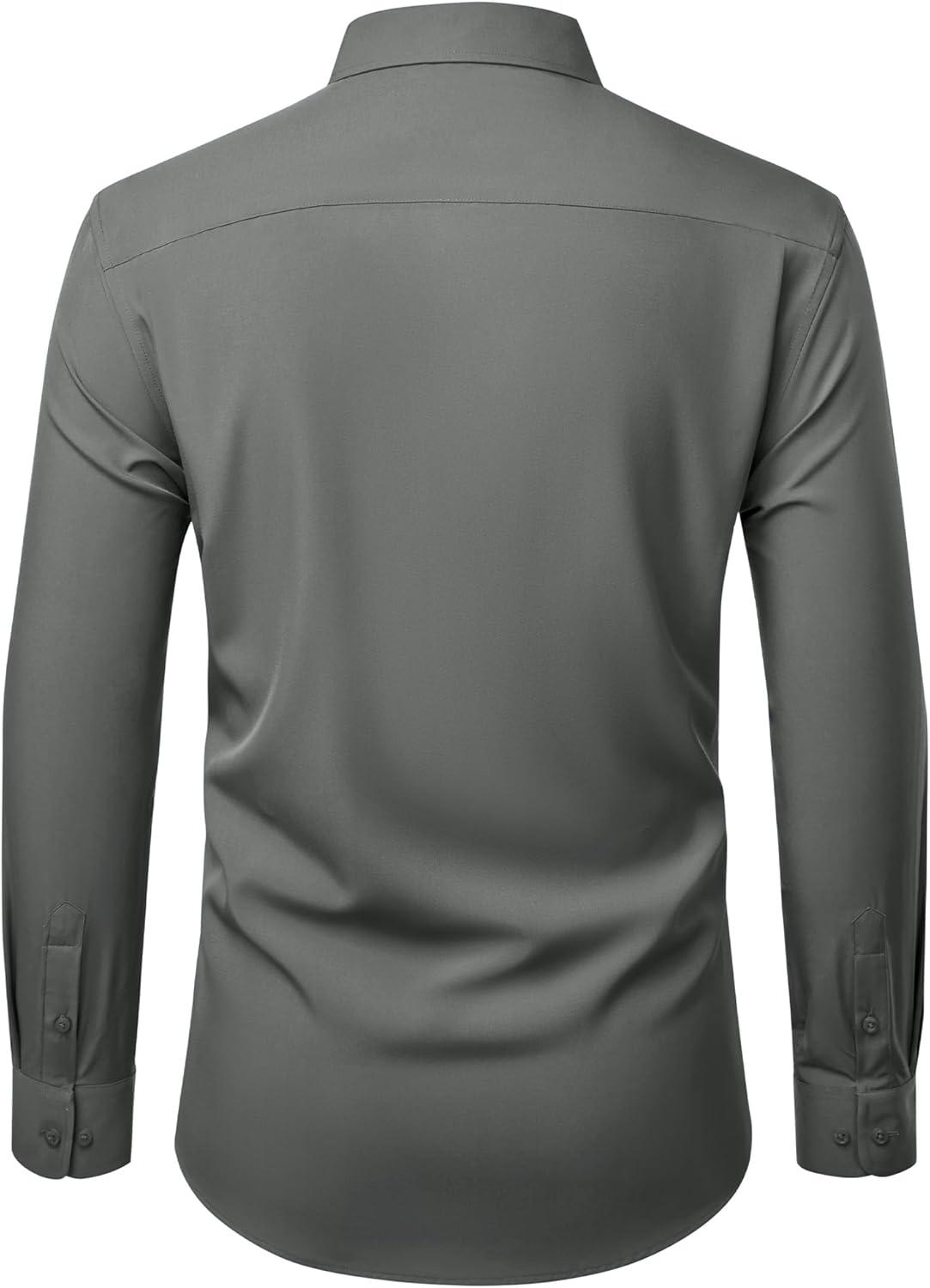 imageAlimens amp Gentle Mens Dress Shirts Stretch Long Sleeve Wrinkle Free Business Casual Button Down Shirt for WeddingGrey