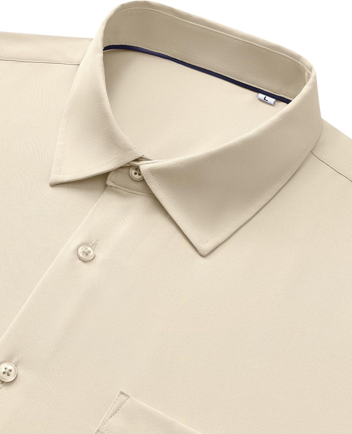 imageAlimens amp Gentle Mens Dress Shirts Stretch Long Sleeve Wrinkle Free Business Casual Button Down Shirt for WeddingKhaki