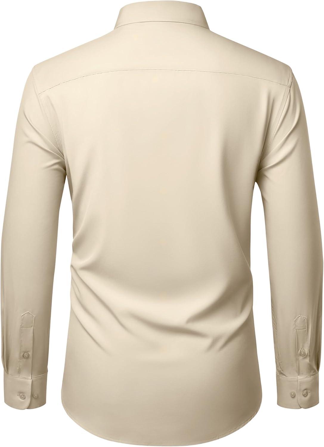 imageAlimens amp Gentle Mens Dress Shirts Stretch Long Sleeve Wrinkle Free Business Casual Button Down Shirt for WeddingKhaki