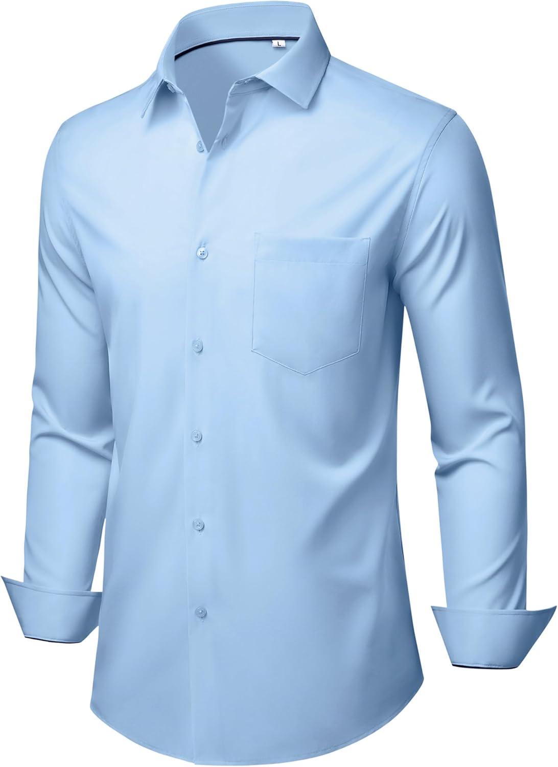 imageAlimens amp Gentle Mens Dress Shirts Stretch Long Sleeve Wrinkle Free Business Casual Button Down Shirt for WeddingLight Blue