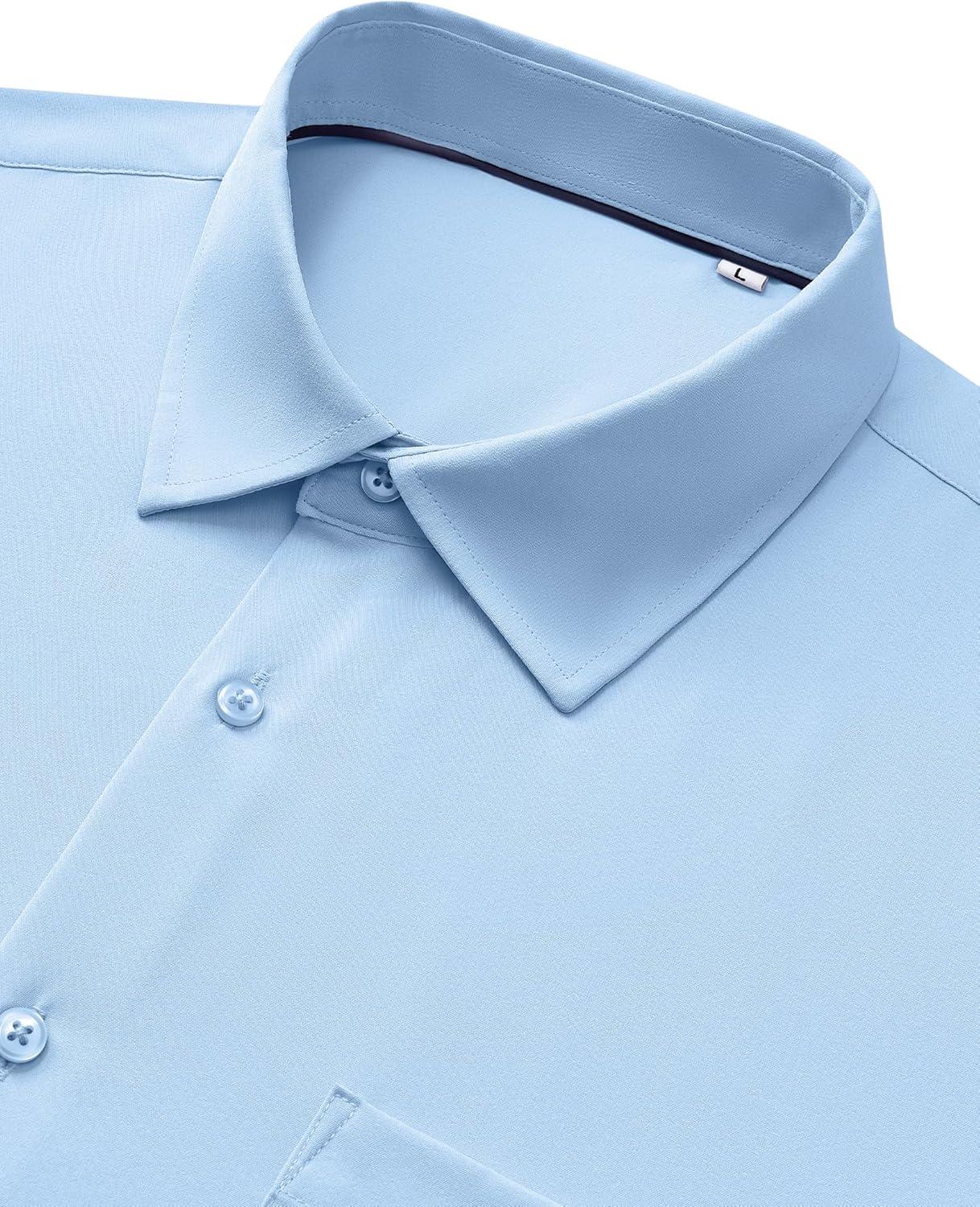 imageAlimens amp Gentle Mens Dress Shirts Stretch Long Sleeve Wrinkle Free Business Casual Button Down Shirt for WeddingLight Blue