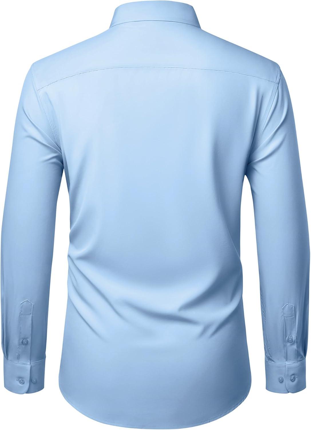 imageAlimens amp Gentle Mens Dress Shirts Stretch Long Sleeve Wrinkle Free Business Casual Button Down Shirt for WeddingLight Blue