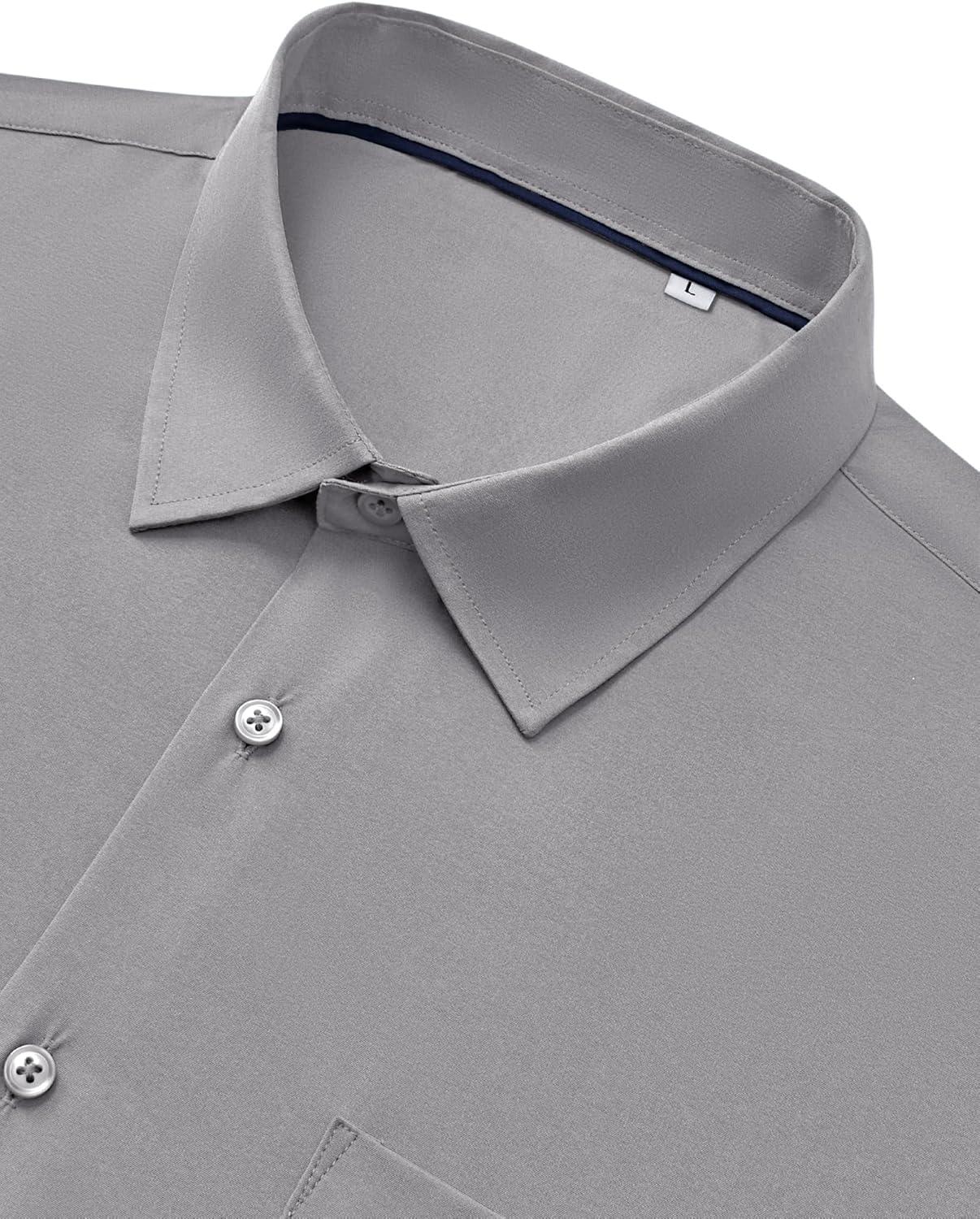 imageAlimens amp Gentle Mens Dress Shirts Stretch Long Sleeve Wrinkle Free Business Casual Button Down Shirt for WeddingLight Grey
