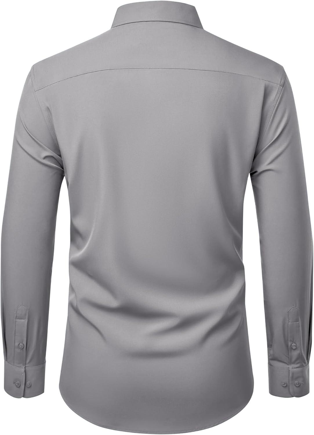 imageAlimens amp Gentle Mens Dress Shirts Stretch Long Sleeve Wrinkle Free Business Casual Button Down Shirt for WeddingLight Grey
