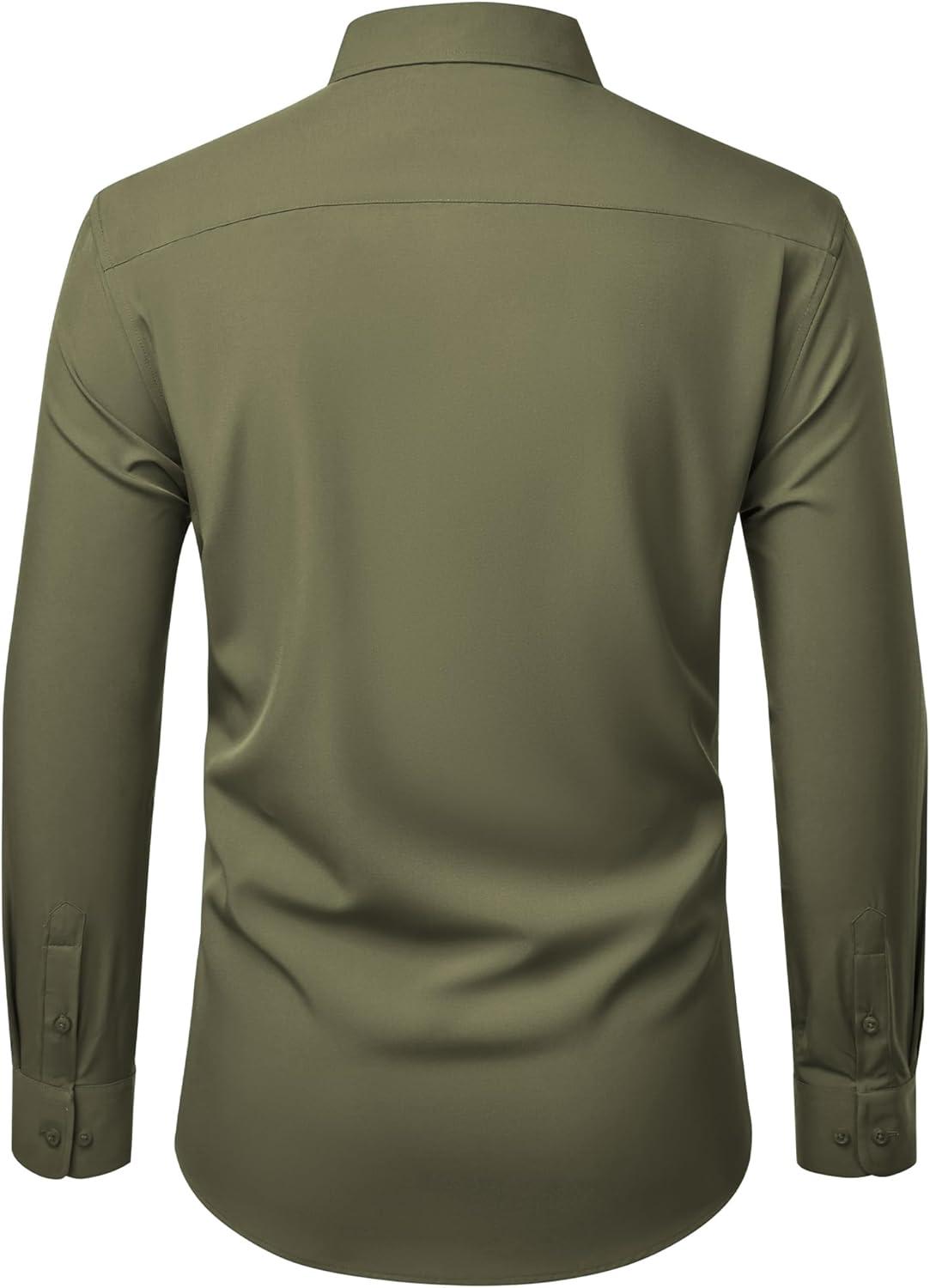 imageAlimens amp Gentle Mens Dress Shirts Stretch Long Sleeve Wrinkle Free Business Casual Button Down Shirt for WeddingOlive Green