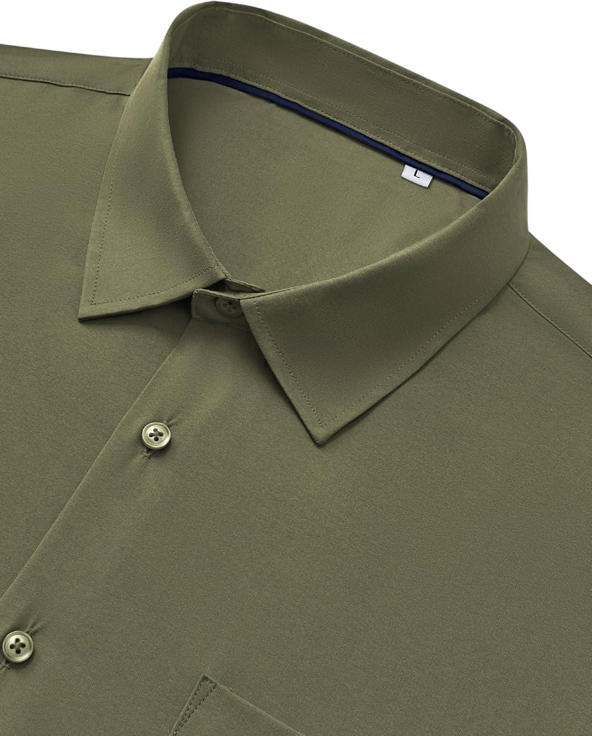 imageAlimens amp Gentle Mens Dress Shirts Stretch Long Sleeve Wrinkle Free Business Casual Button Down Shirt for WeddingOlive Green