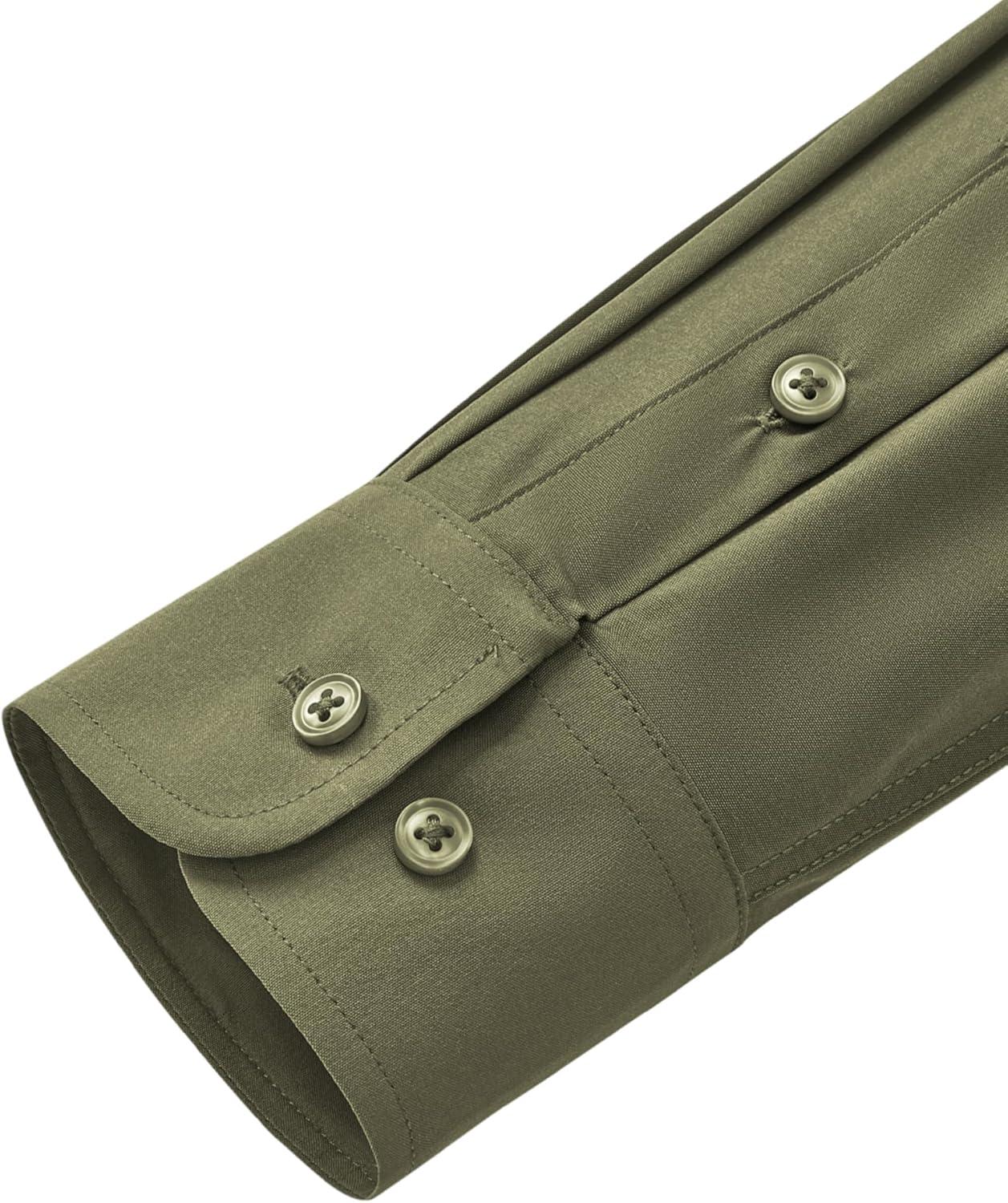 imageAlimens amp Gentle Mens Dress Shirts Stretch Long Sleeve Wrinkle Free Business Casual Button Down Shirt for WeddingOlive Green