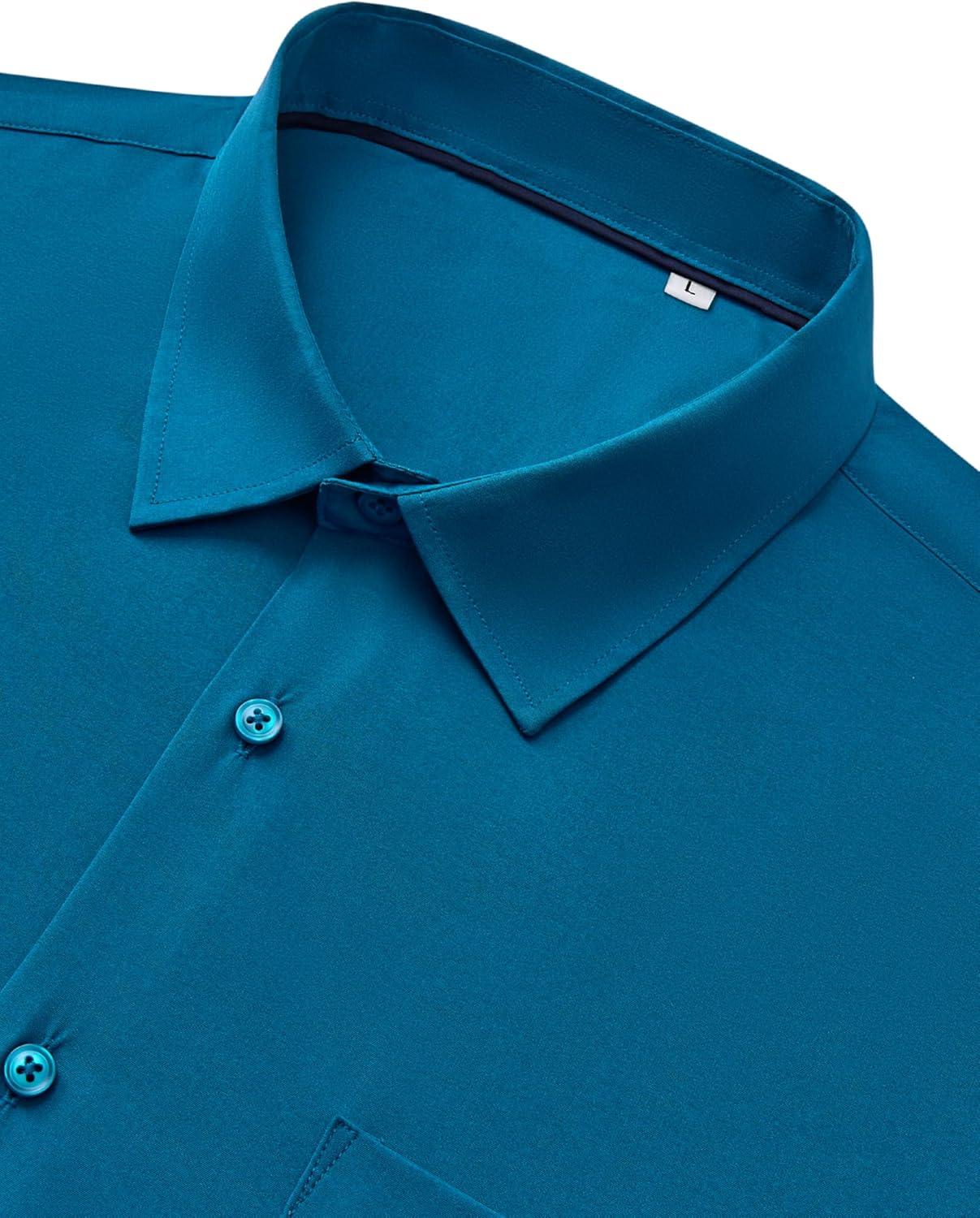 imageAlimens amp Gentle Mens Dress Shirts Stretch Long Sleeve Wrinkle Free Business Casual Button Down Shirt for WeddingPeacock Blue