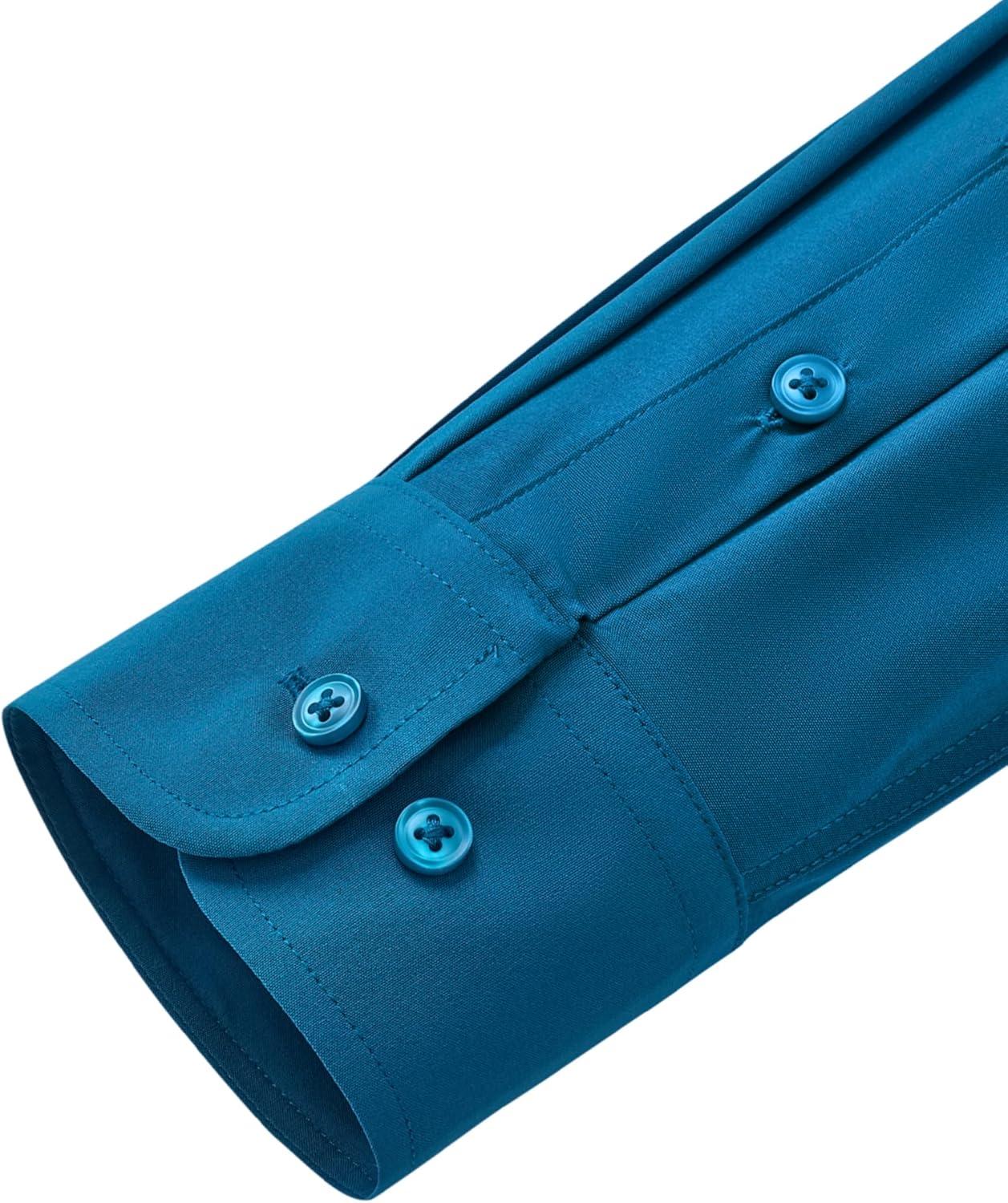 imageAlimens amp Gentle Mens Dress Shirts Stretch Long Sleeve Wrinkle Free Business Casual Button Down Shirt for WeddingPeacock Blue