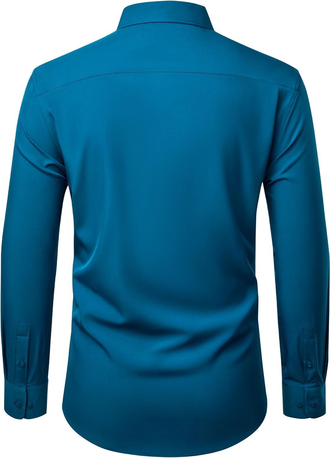 imageAlimens amp Gentle Mens Dress Shirts Stretch Long Sleeve Wrinkle Free Business Casual Button Down Shirt for WeddingPeacock Blue