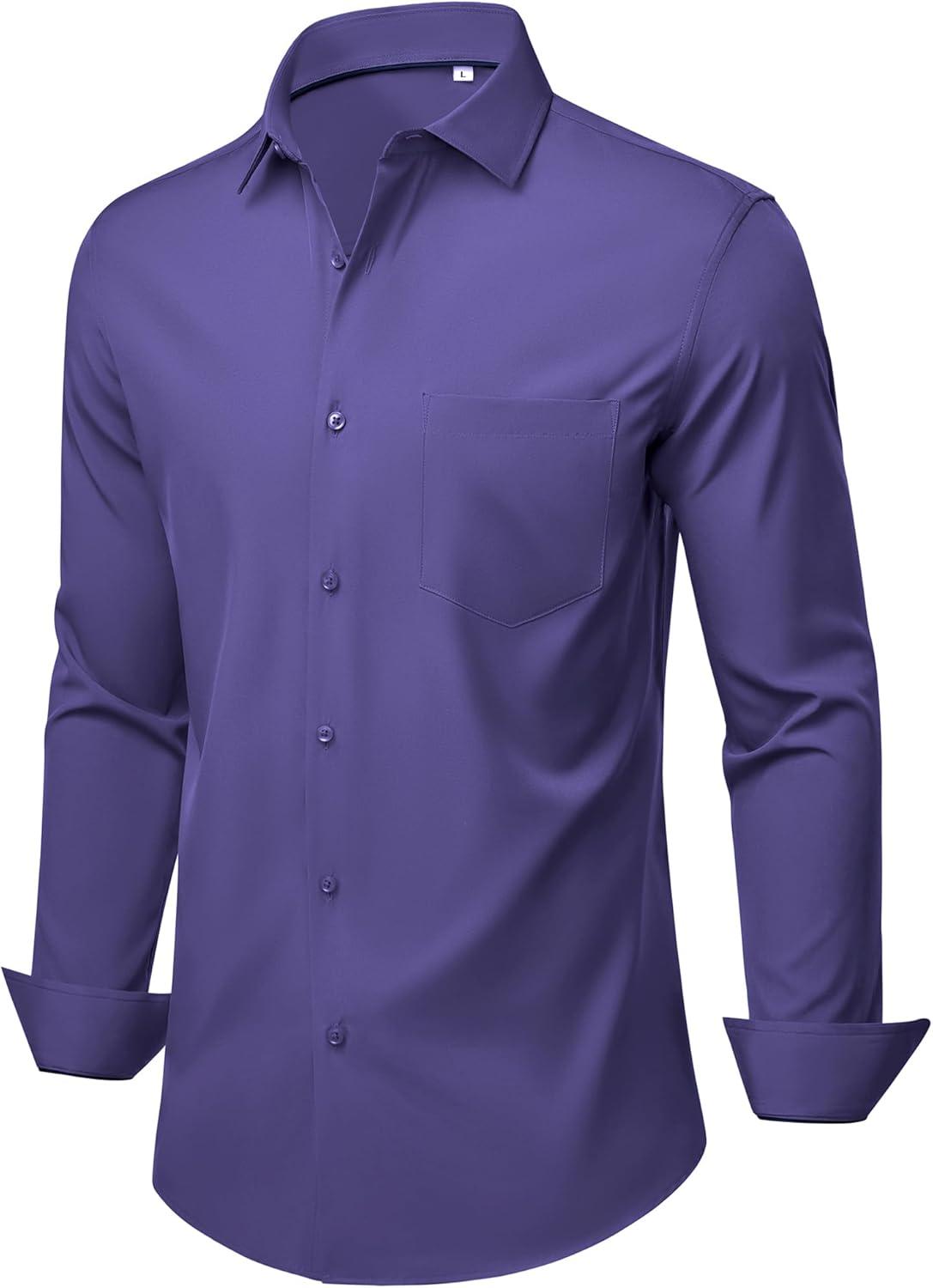 imageAlimens amp Gentle Mens Dress Shirts Stretch Long Sleeve Wrinkle Free Business Casual Button Down Shirt for WeddingPurple