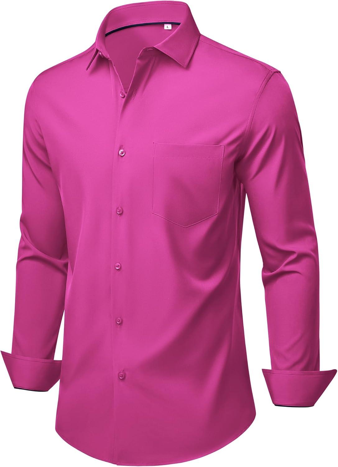 imageAlimens amp Gentle Mens Dress Shirts Stretch Long Sleeve Wrinkle Free Business Casual Button Down Shirt for WeddingRose Pink