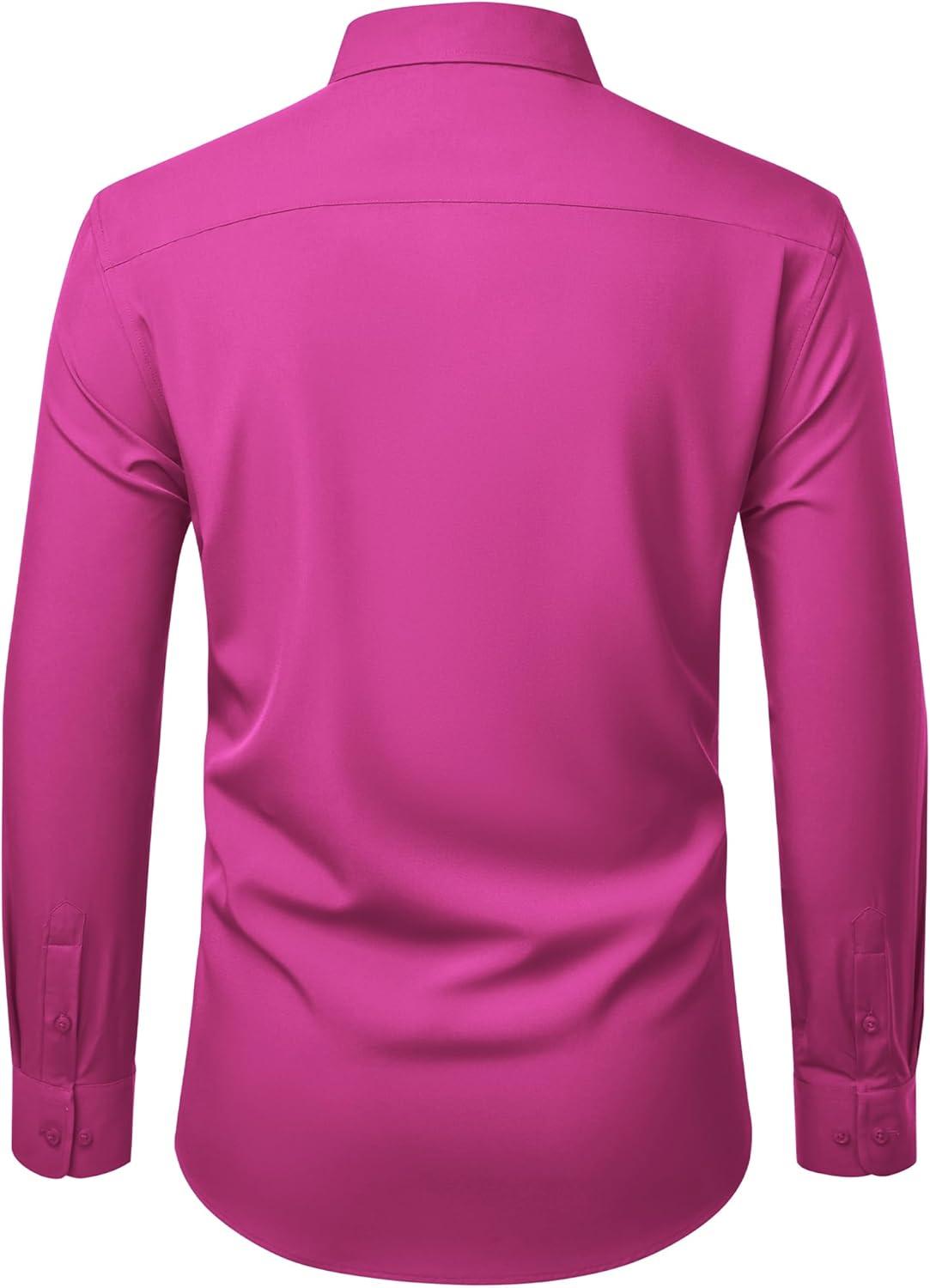 imageAlimens amp Gentle Mens Dress Shirts Stretch Long Sleeve Wrinkle Free Business Casual Button Down Shirt for WeddingRose Pink