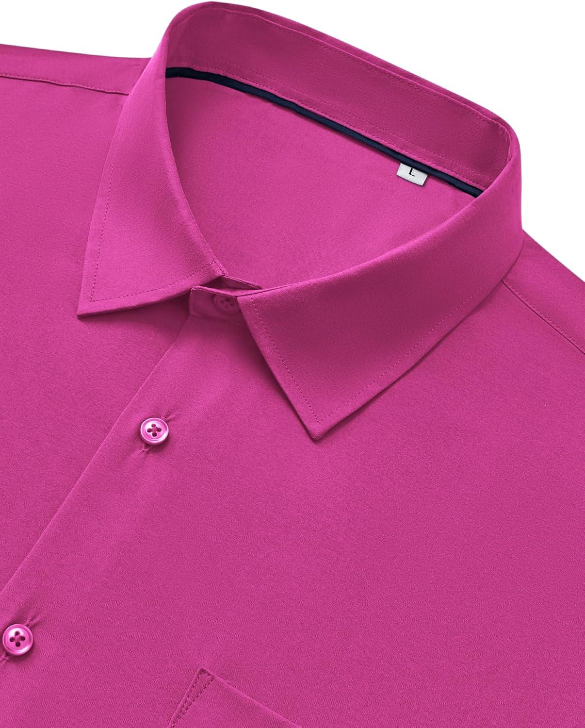 imageAlimens amp Gentle Mens Dress Shirts Stretch Long Sleeve Wrinkle Free Business Casual Button Down Shirt for WeddingRose Pink