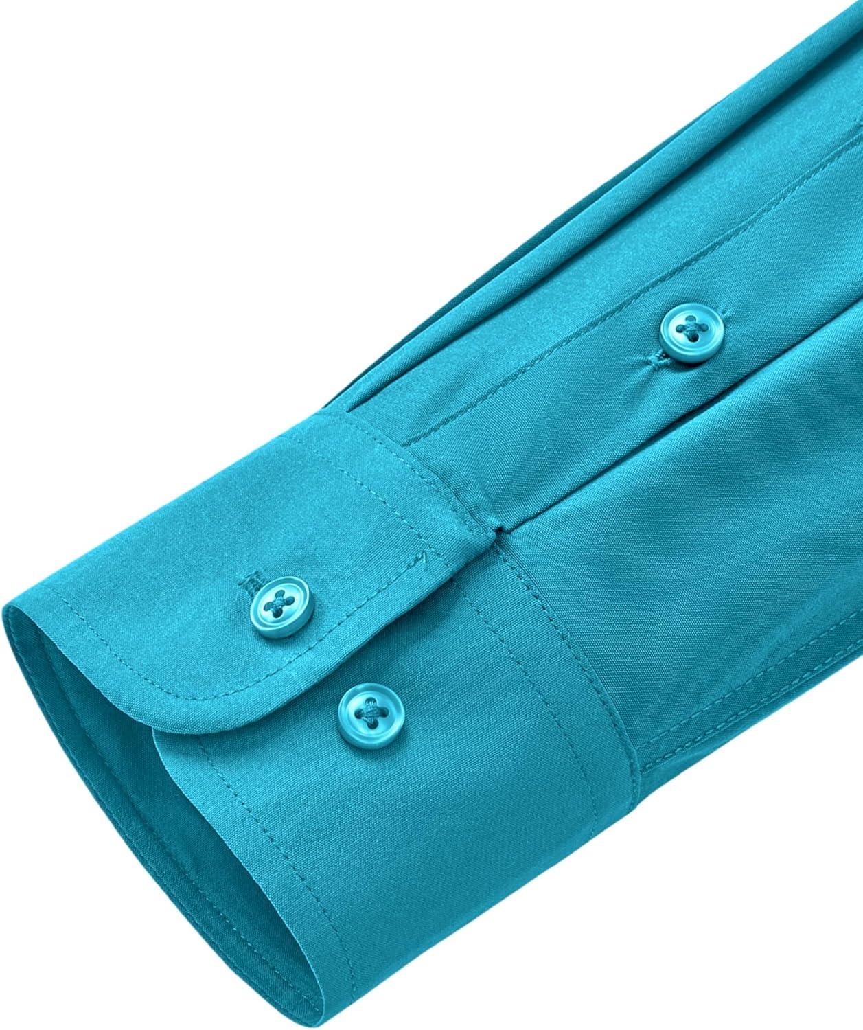 imageAlimens amp Gentle Mens Dress Shirts Stretch Long Sleeve Wrinkle Free Business Casual Button Down Shirt for WeddingTurquoise