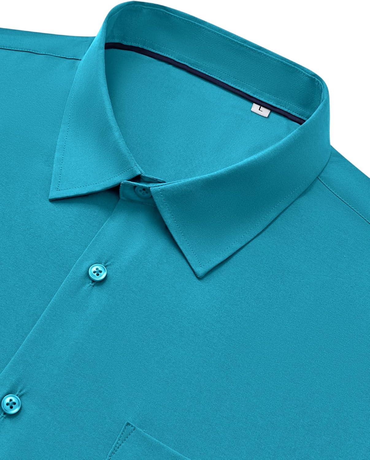 imageAlimens amp Gentle Mens Dress Shirts Stretch Long Sleeve Wrinkle Free Business Casual Button Down Shirt for WeddingTurquoise