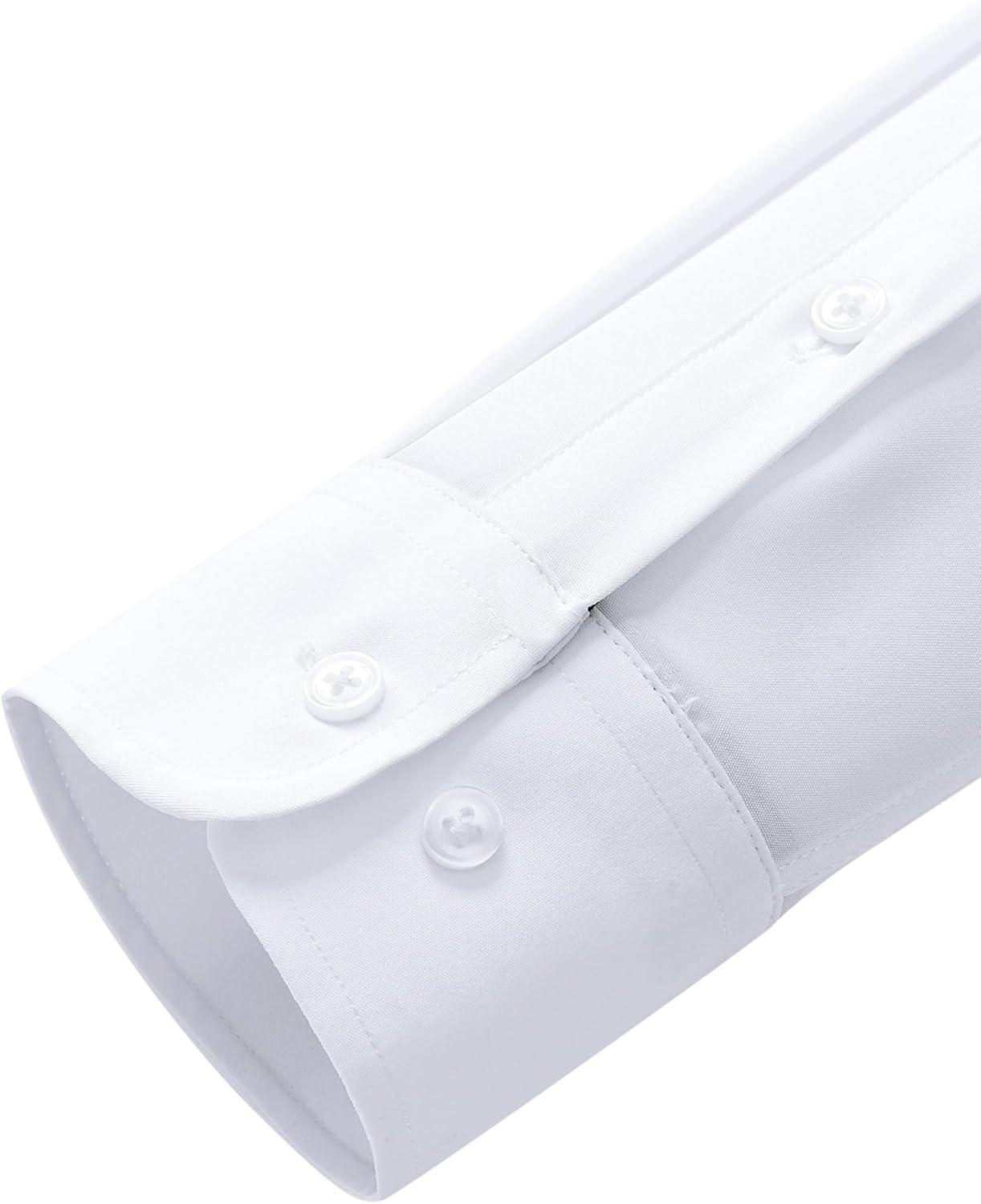 imageAlimens amp Gentle Mens Dress Shirts Stretch Long Sleeve Wrinkle Free Business Casual Button Down Shirt for WeddingWhite
